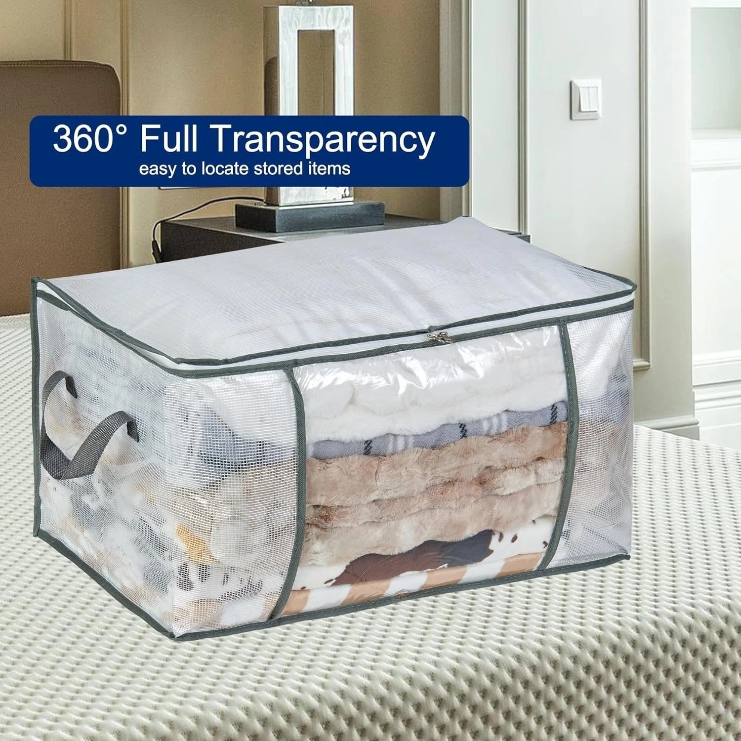 3 Pack 80L Clear Storage Bags Zipper Handles Clothes Bedding Organizer