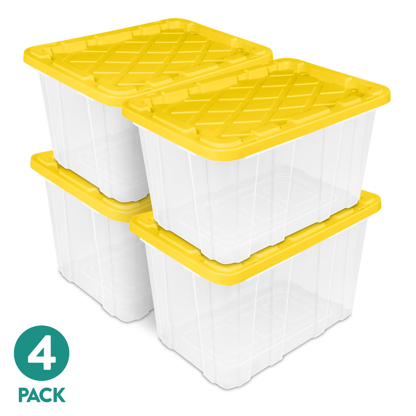 4 Pack Sterilite Large Industrial Storage Tote, 27 Gallon Durable Clear Plastic