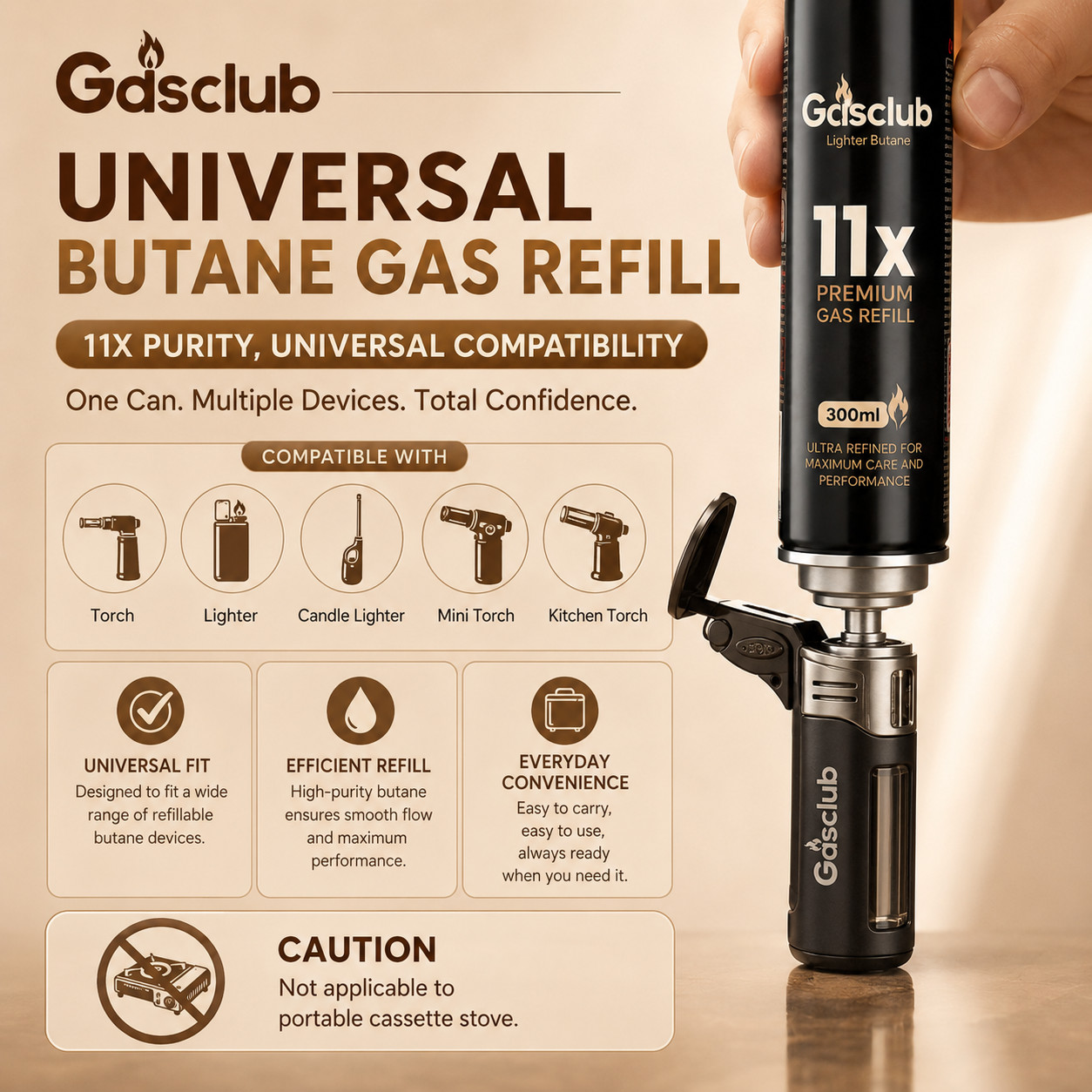 2 Cans GasClub 11X Refined Butane for Lighter Gas Fuel Refill 300mL Cartridge