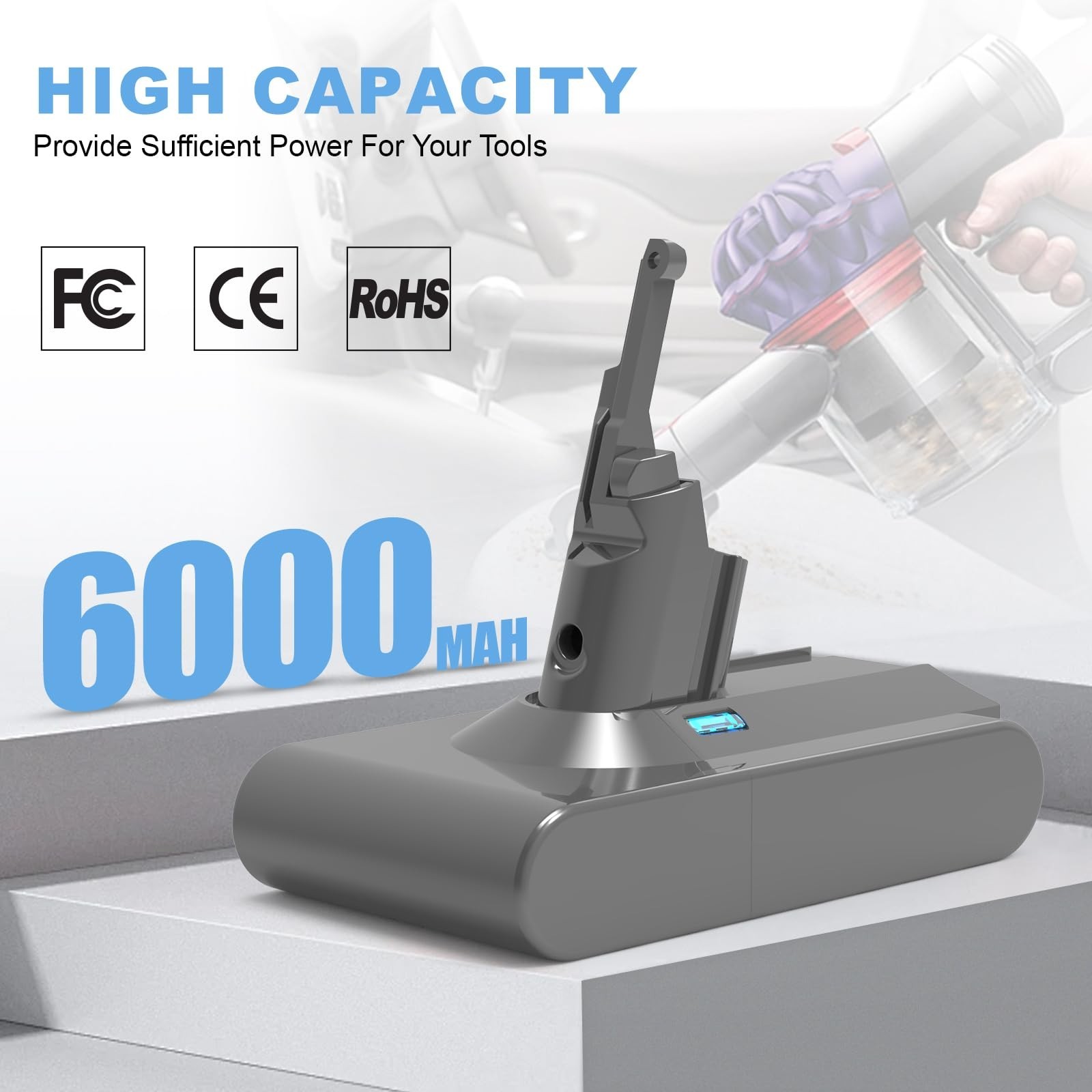 21.6V 6000mAh Battery Replacement for Dyson V8 SV10 Animal/Motorhead/Absolute