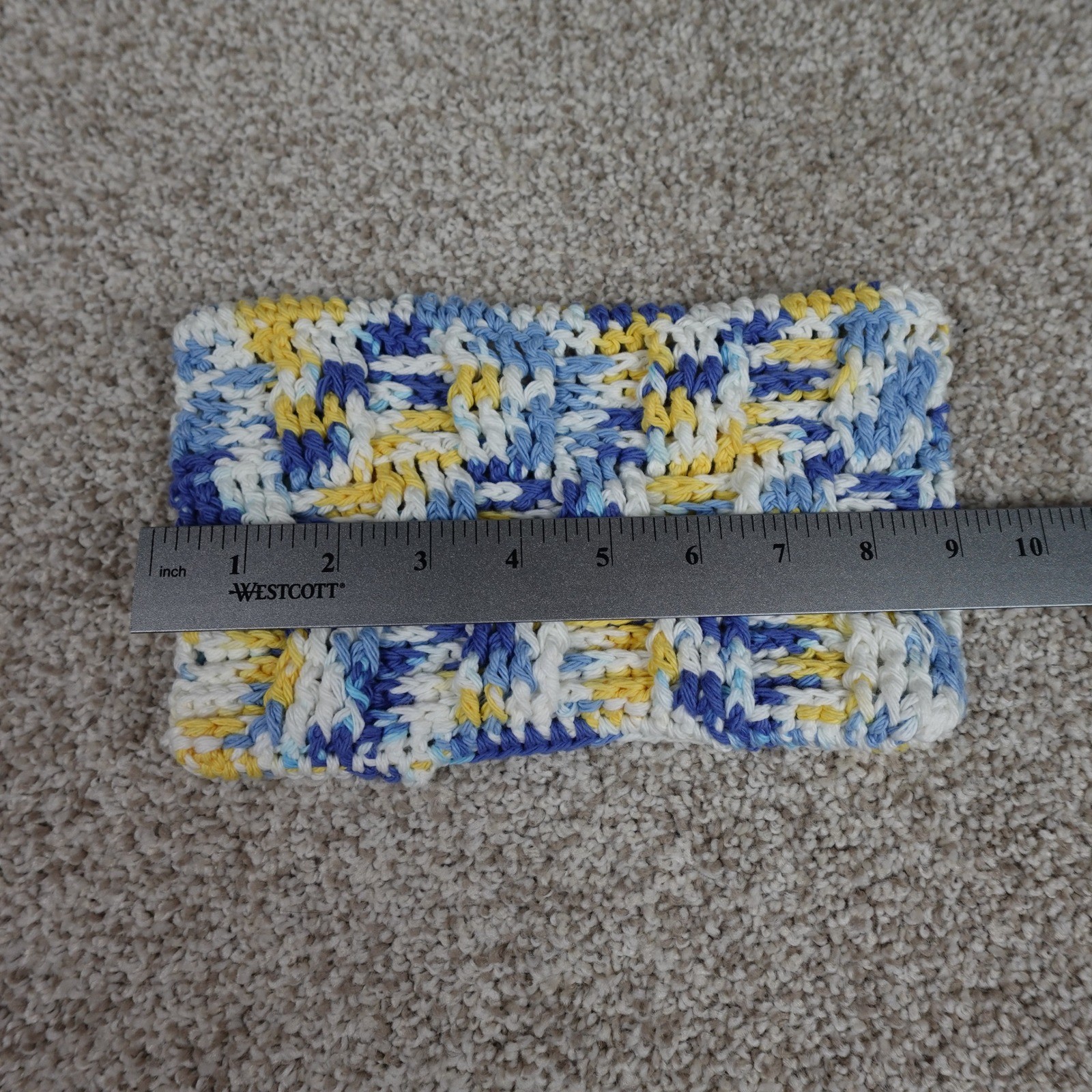 Handmade Crochet Reusable Mop Cover Blue Yellow White Cotton Swiffer Pad