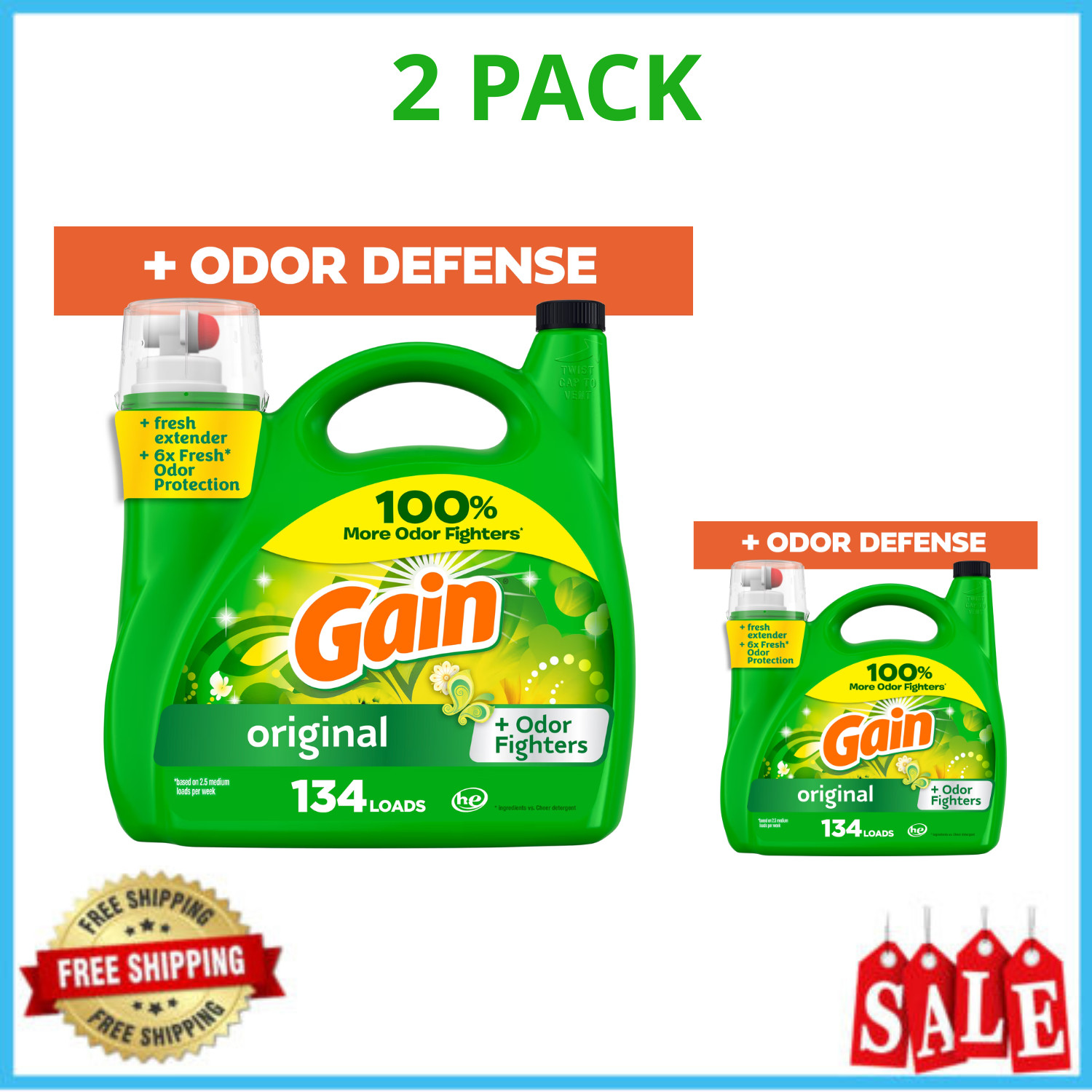 Gain Liquid Laundry Detergent Original Scent 194oz 134 Loads, 2 Pack