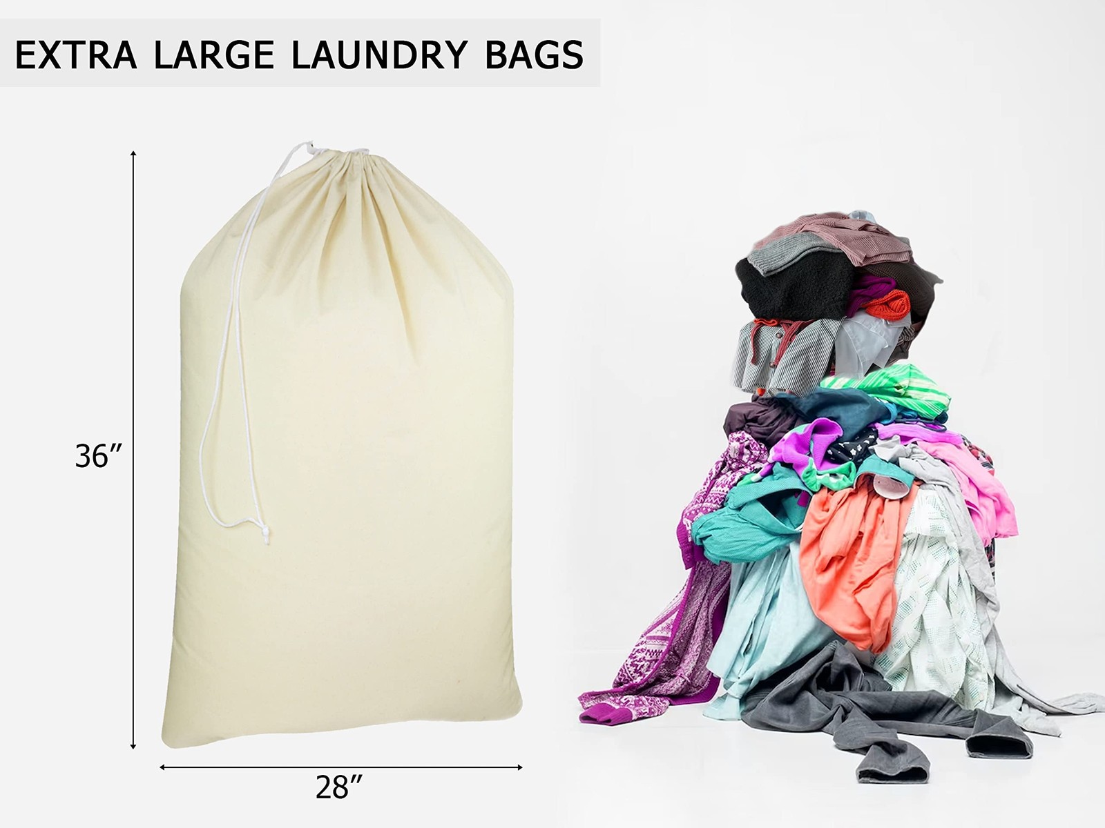 Extra Large Laundry Bags -4 Pack Heavy Duty Durable Cotton Canvas Drawstring