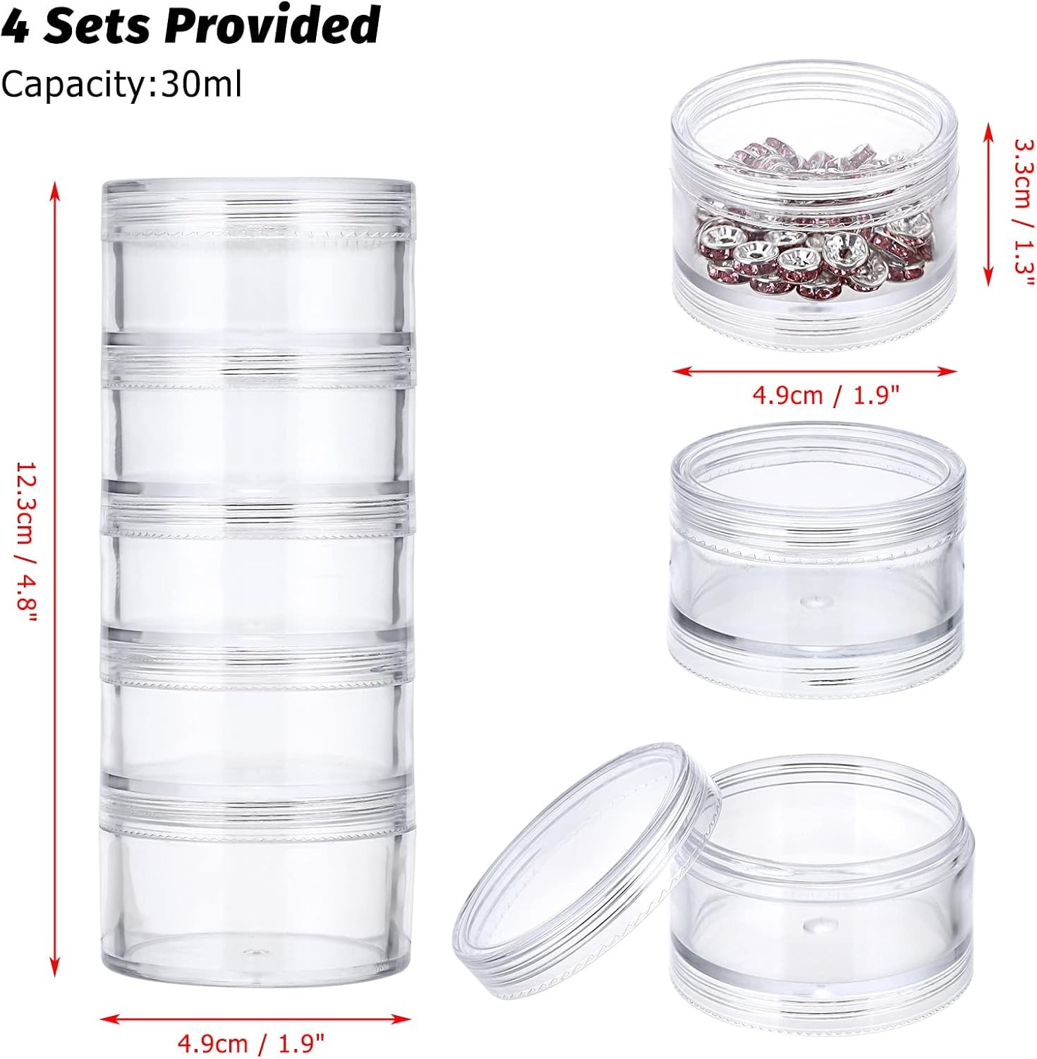 4 Set Stackable Cosmetic Containers with Screw Lids Plastic Sample Jars 30ml