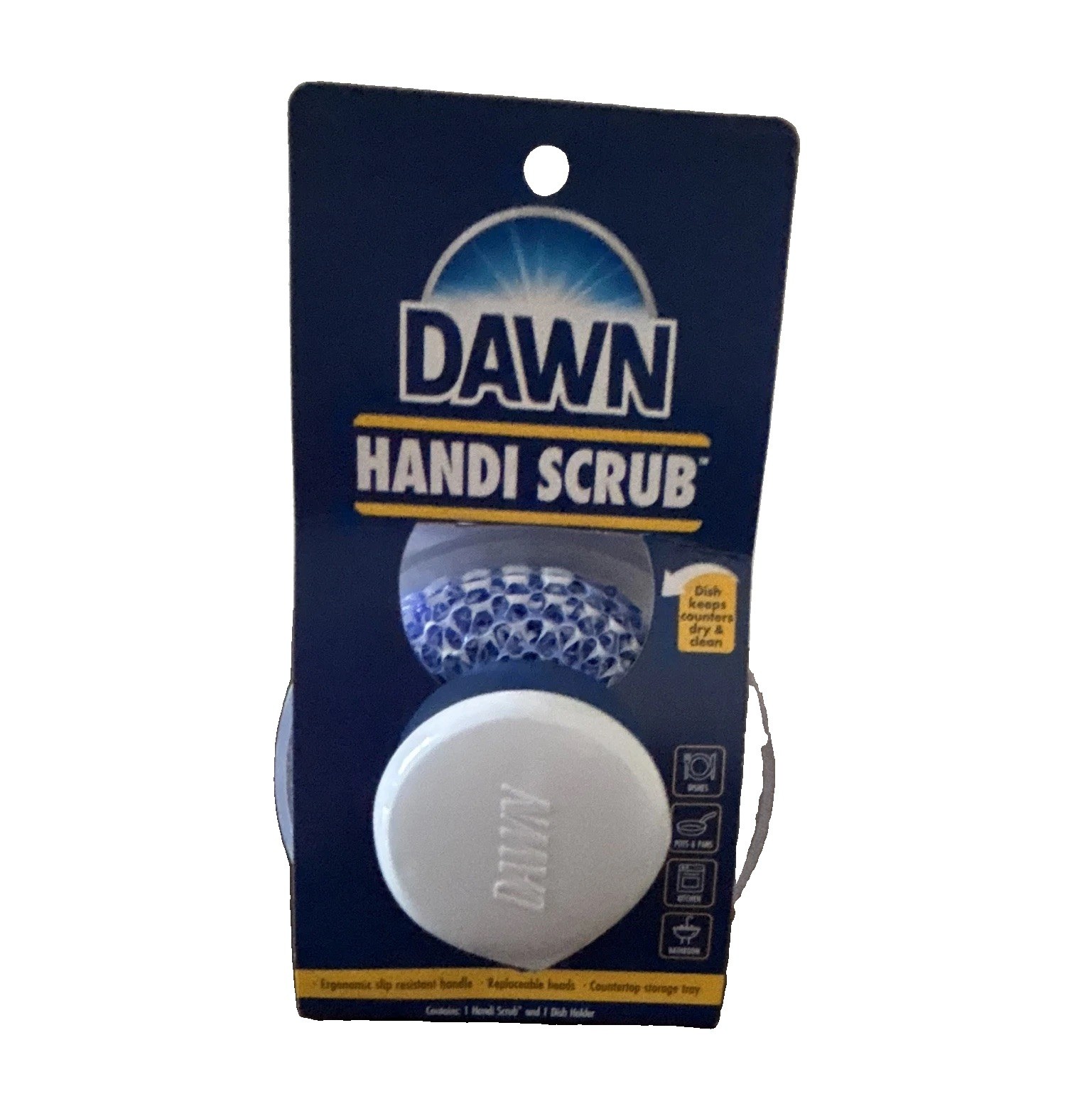 Dawn Handi Scrub Sponge/Scourer Ergonomic Handle Replaceable Heads + Holder