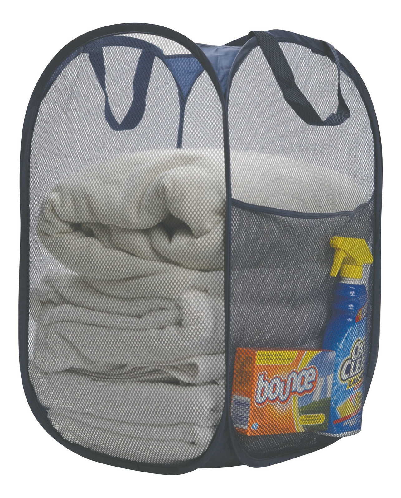 Premium Heavy-Duty Mesh Pop-Up Clothes Laundry Hamper – (14″x14″x24″) Navy Blue