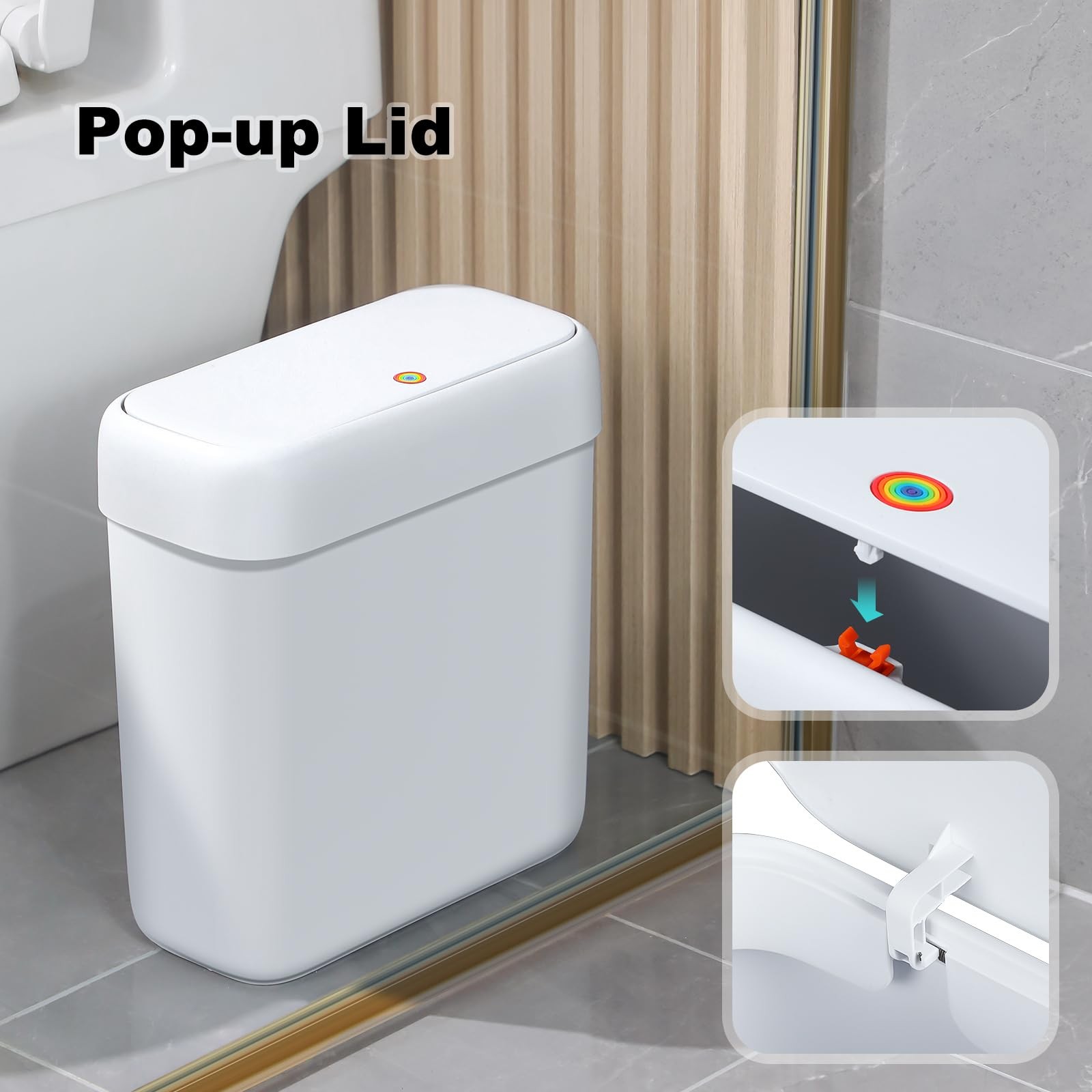 Bathroom Small Trash Can with Lid,10L / 2.7 Gallon Slim Garbage Bin Wastebask…