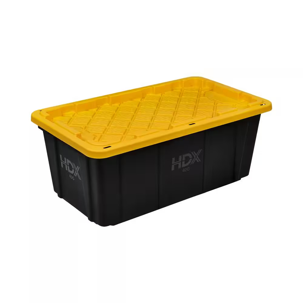 HDX 40 Gallon Tough Tote Storage Bin Container Stackable Heavy Duty With Lid