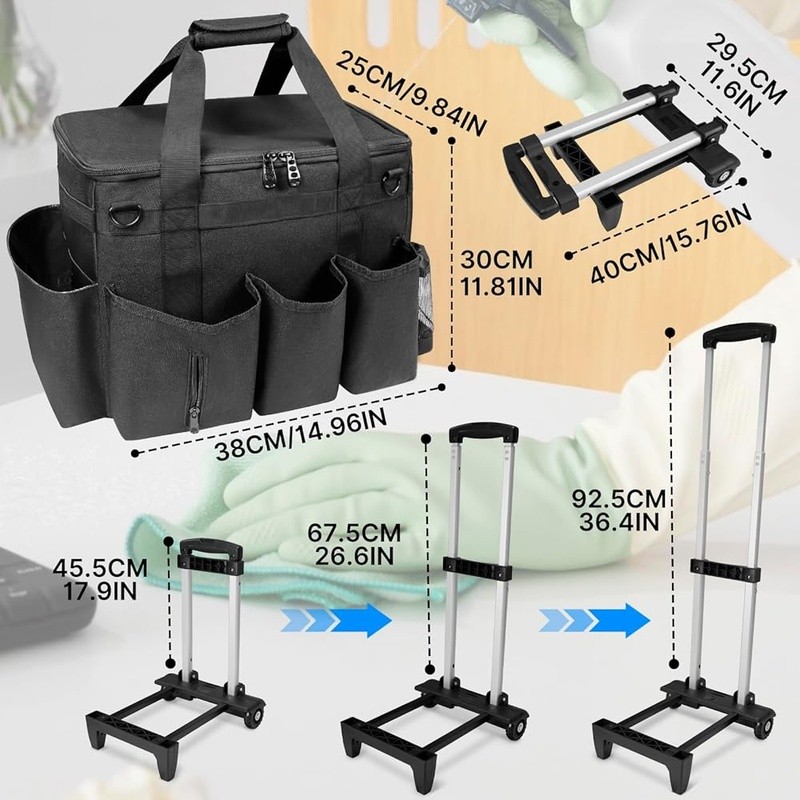 Rolling Cleaning Caddy Bag with Detachable Trolley & Lid Portable Large Bag