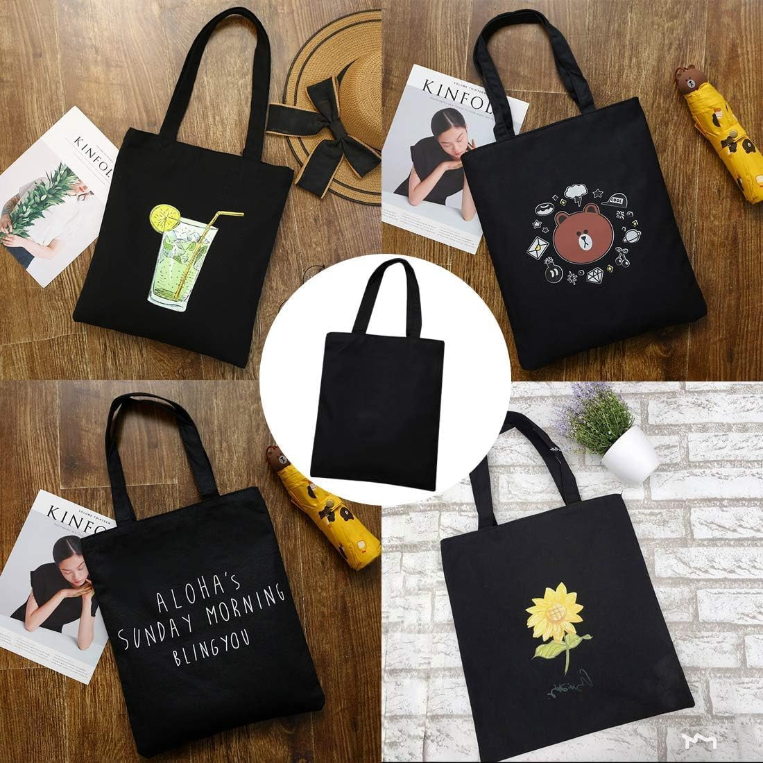 3 Pack Canvas Tote Bags, Heavy Duty Reusable Grocery Shopping Bag