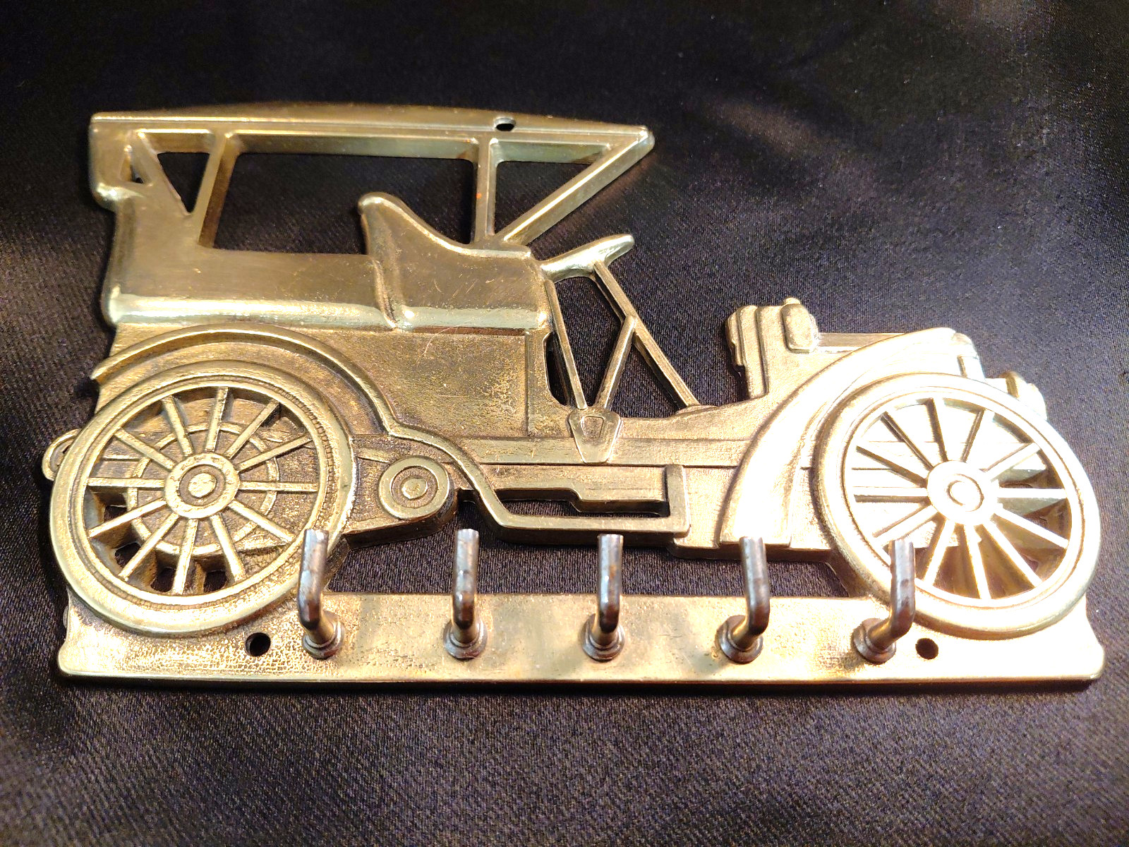 Vintage Solid Brass Model T Automobile Key Rack Wall 5 Hooks Holder