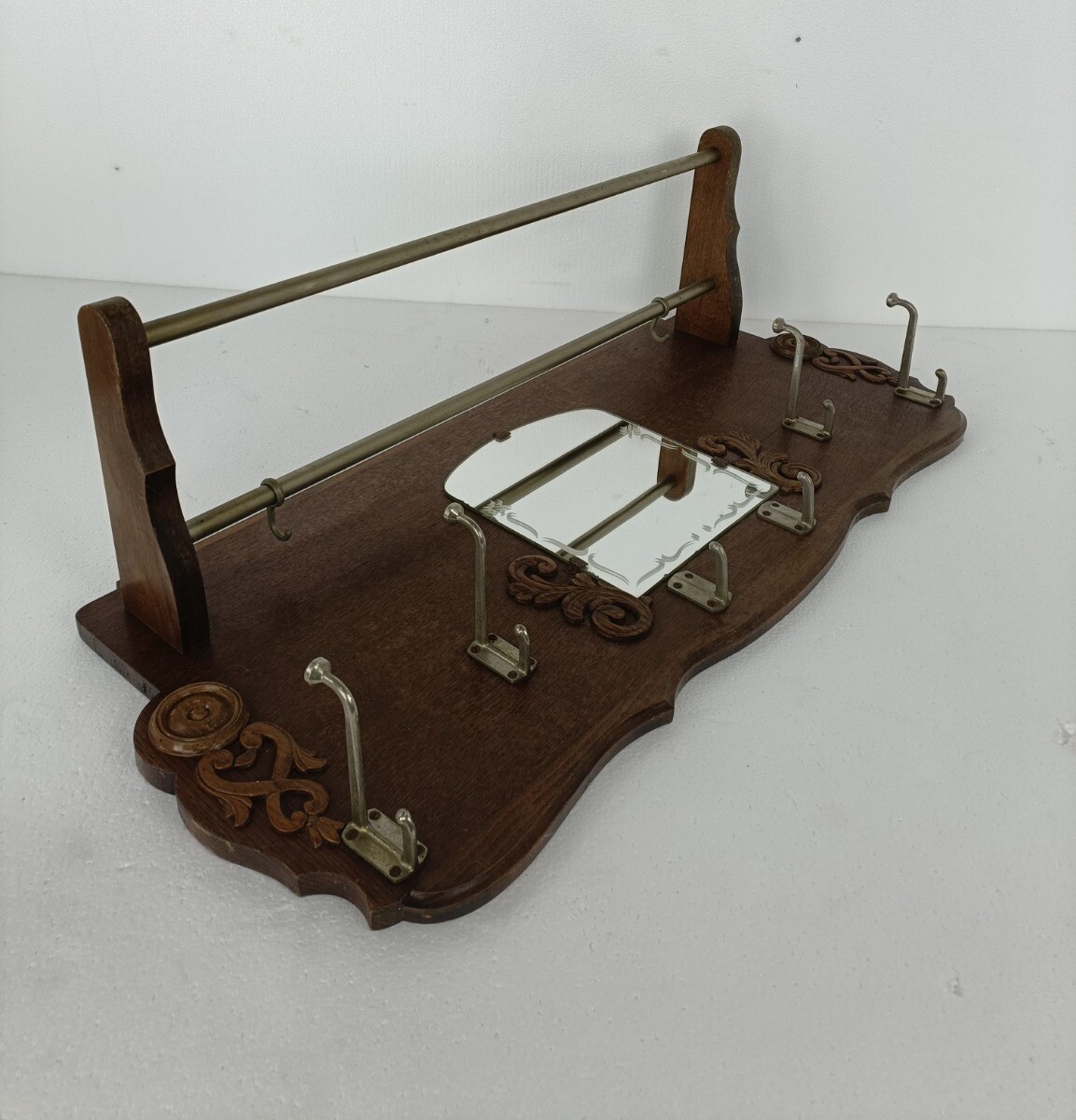 Vintage Wall Coat Rack Shelf Mid Century Modern Railroad Industrial Wood Pop art