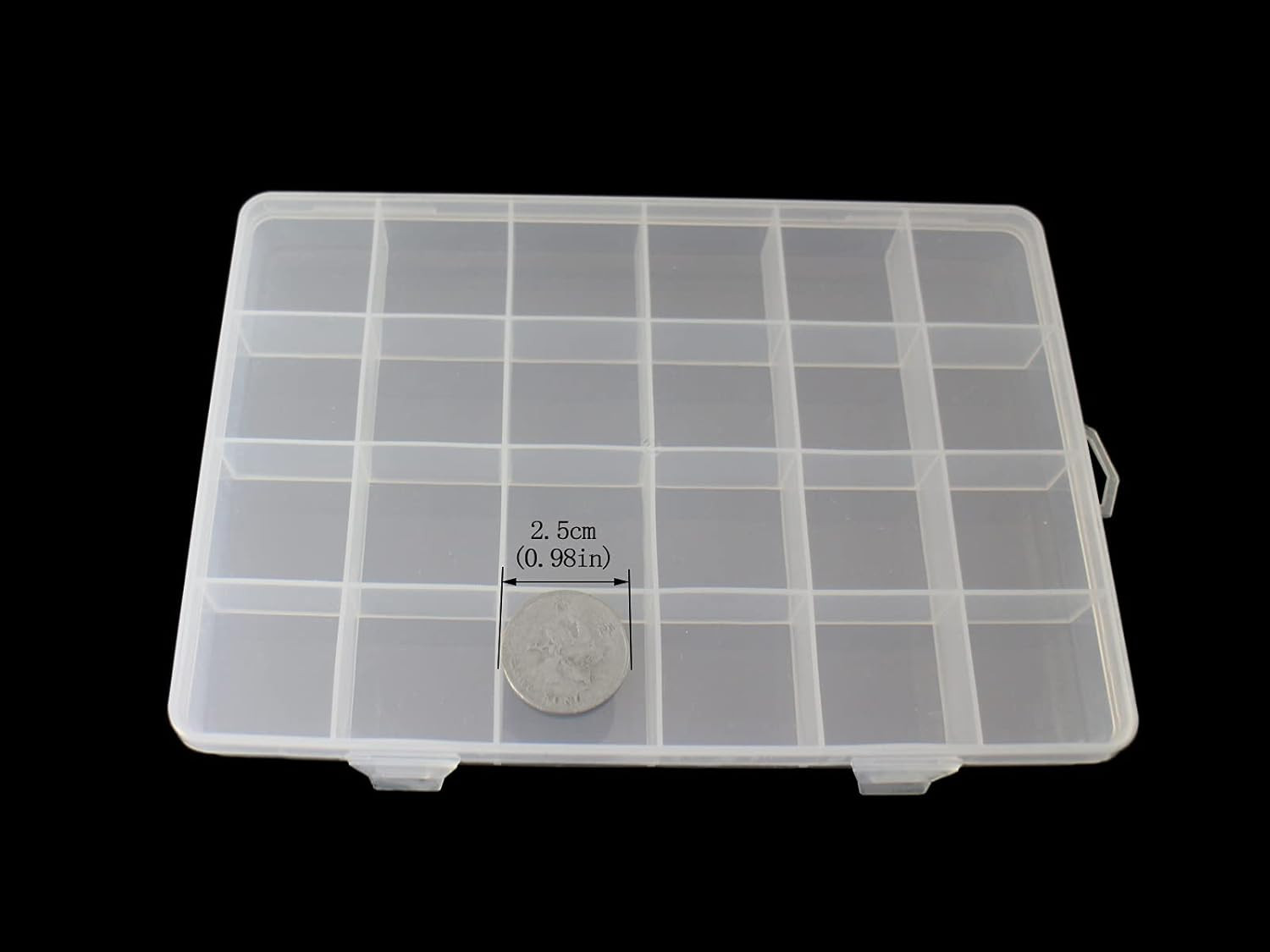 4packs Plastic Organizer Box 24 Grids Clear Storage Container Jewelry Box with F
