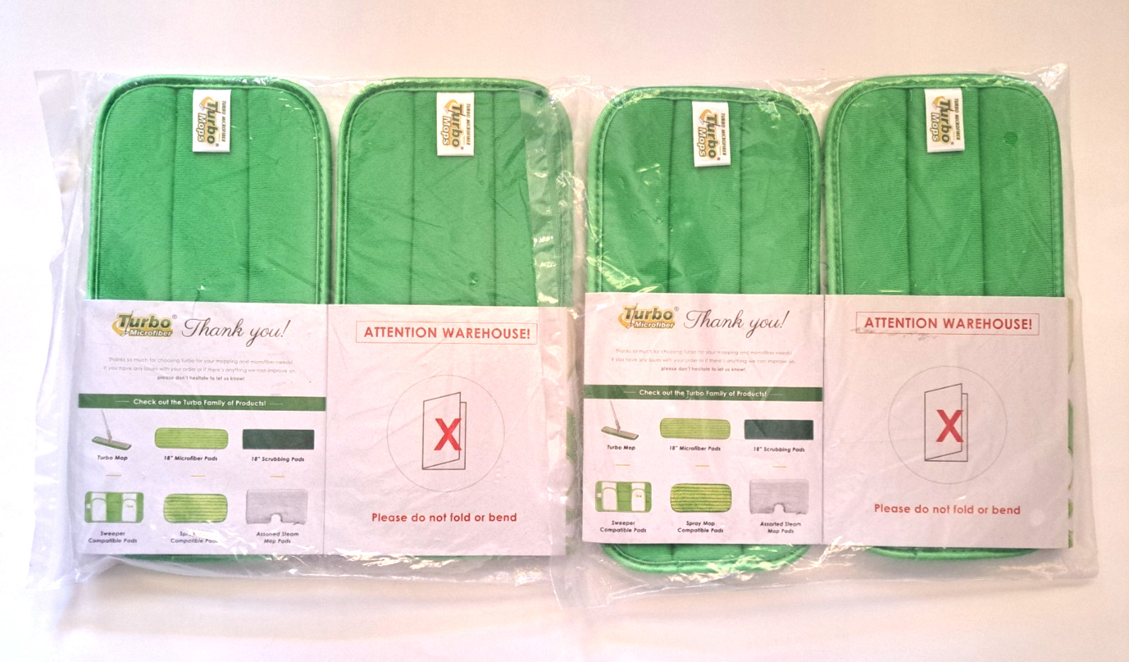 Turbo Microfiber Green Reusable Washable Mop Pads 4-Count For 12″ Spray Mop