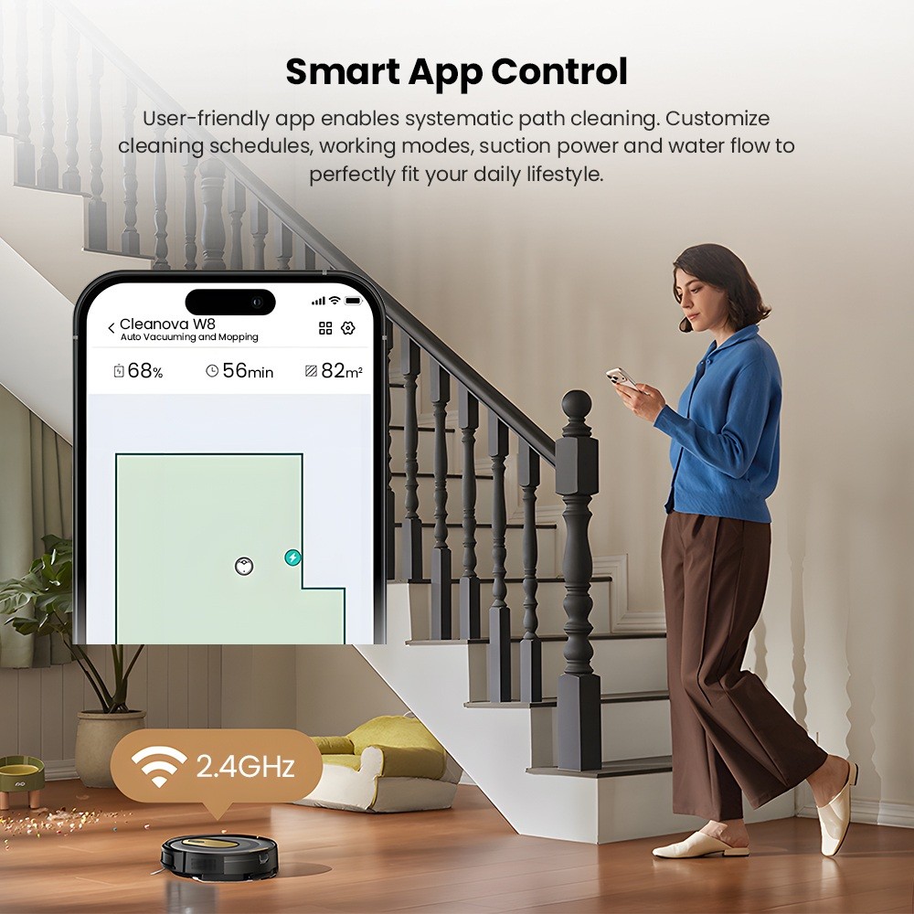 Vactidy W8 Robot Vacuum and Mop 5000Pa Suction,150-Min Runtime,App/Voice Control