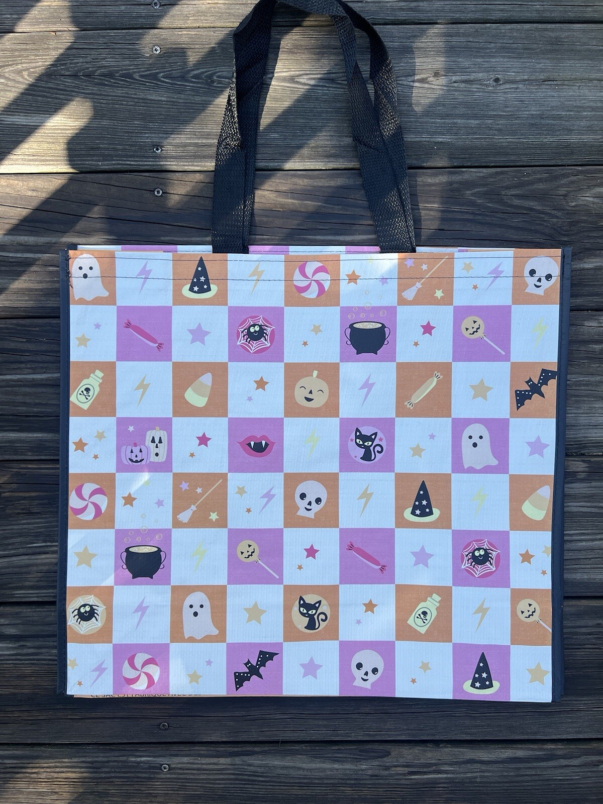 NEW TJMaxx Reusable Shopping Bags Tote FUN HALLOWEEN Pastel Checkerboard🎃