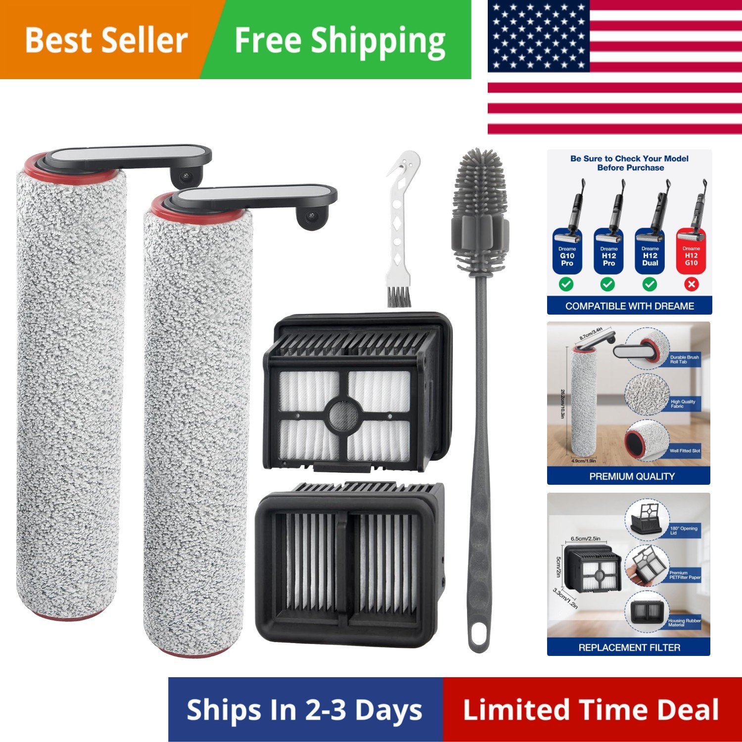 H12 Pro Roller Brush Replacement and HEPA Filter for Dreame H12 Pro, H12 Dual…