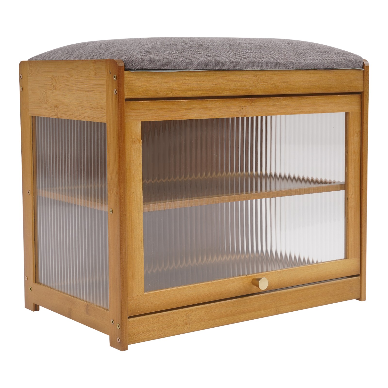 2 Tiers Brown Entryway Shoe Bench Shoe Rack Bench With Cushion & Storage Space