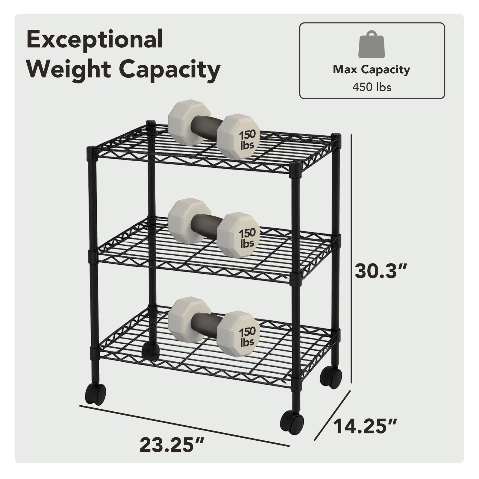 3 Tier Wire Shelving Unit Storage Rack, Metal 3 – 14″W x 24″L, Black