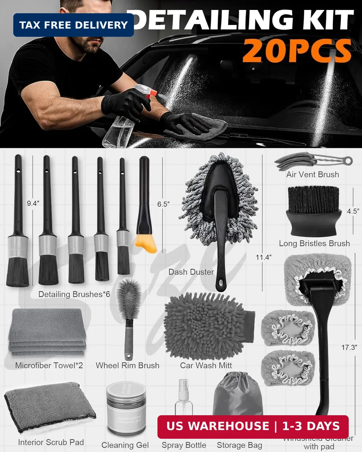 20Pcs Windshield Cleaner Tool – Car Interior Detailing Brush Kit with 200g Clean