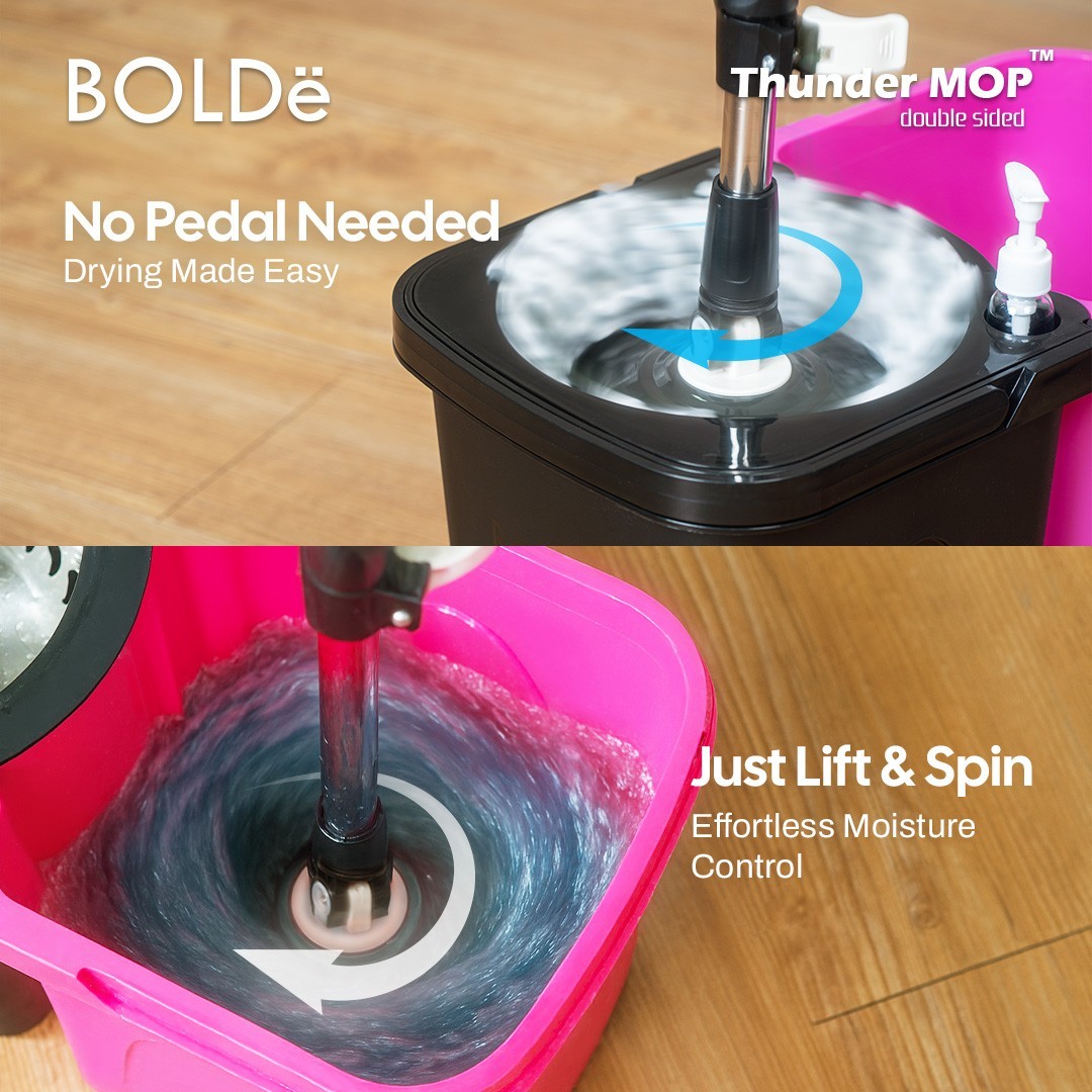 Thunder Mop Dual-Sided Spin System Stackable 6L Mop Bucket Set/3Microfiber Heads