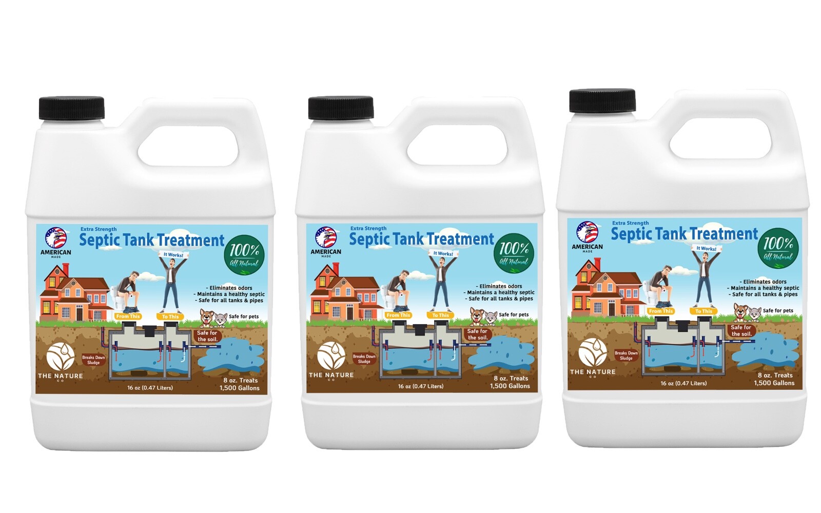 All Natural, Extra-Strength Septic Tank Treatment – Eliminates Odor!! 3 Pack!!