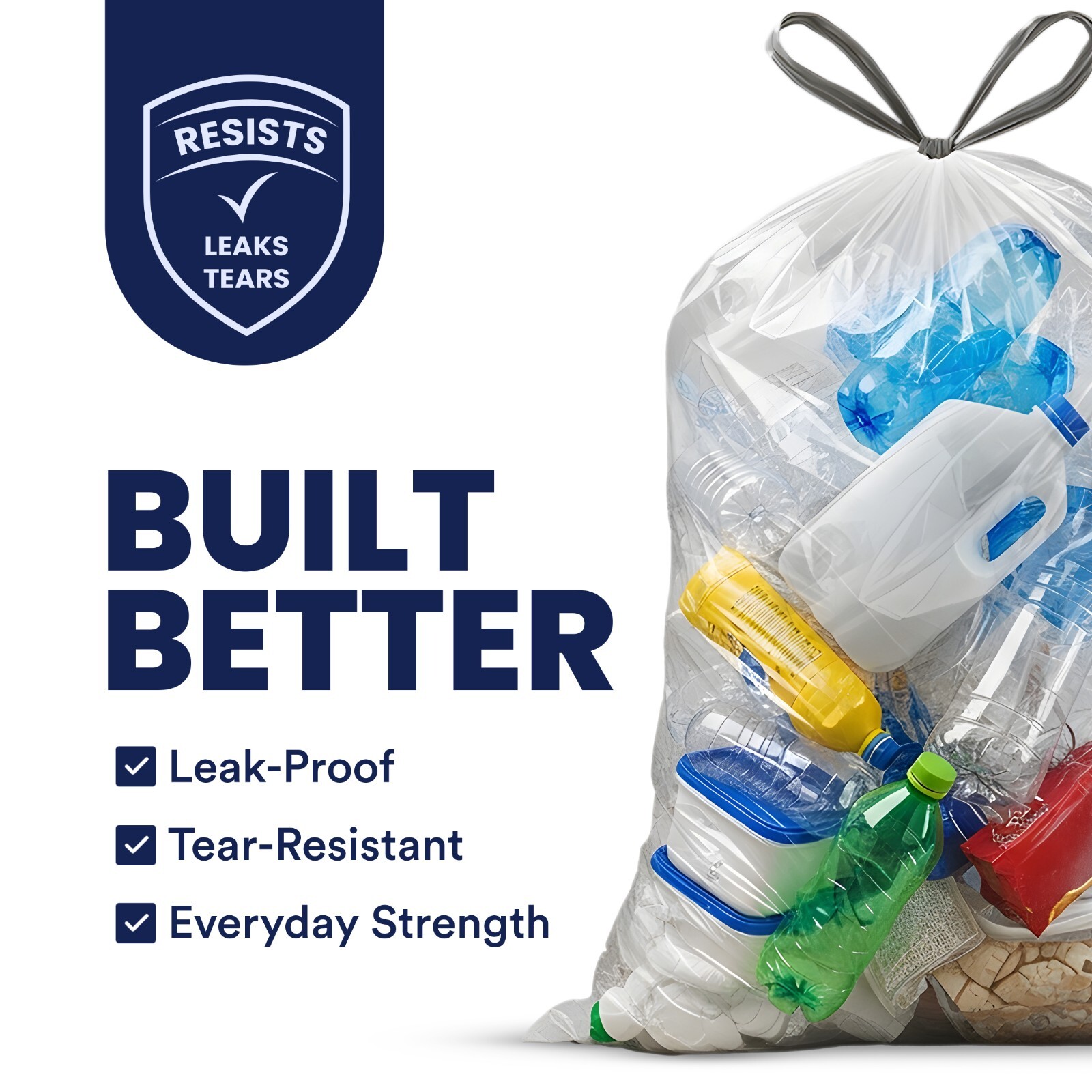 Plasticplace 13 Gallon Extra Tall Drawstring Trash Bags -Clear, Case of 200 Bags