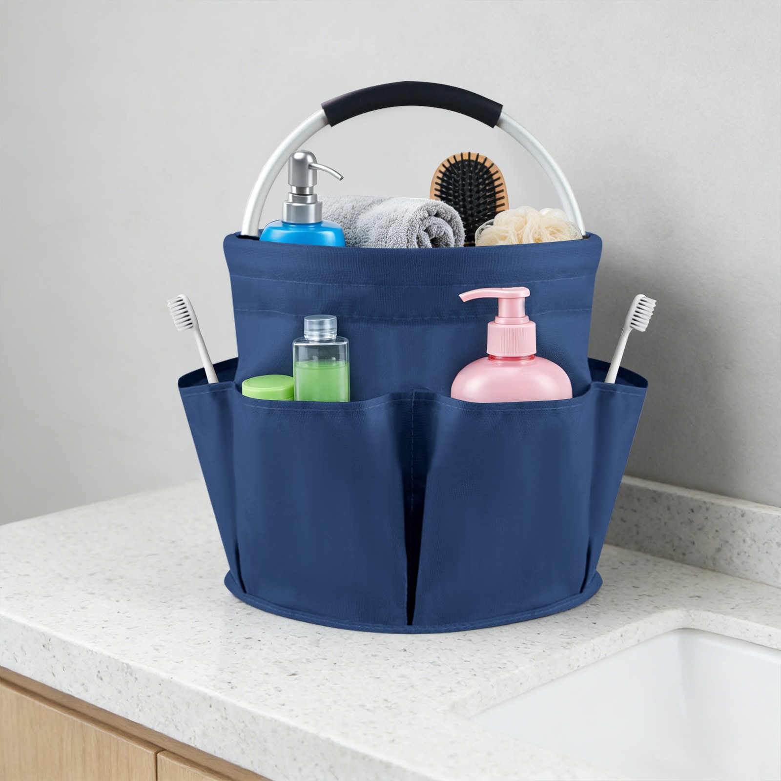 Foldable Storage Basket With Six Side Pockets And Large Central Compartment