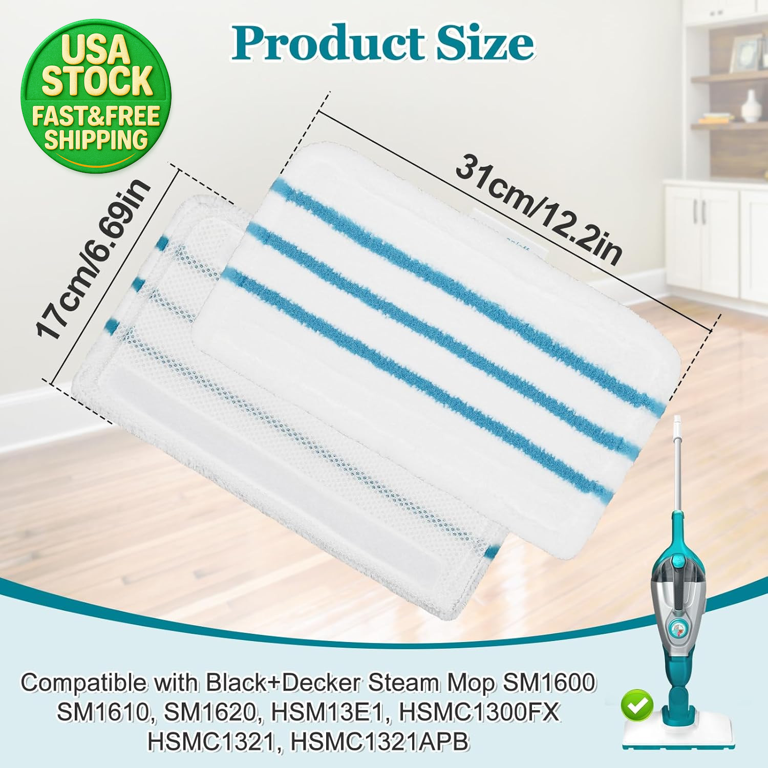 4 Pack Microfiber Steam Mop Pads for Black and Decker SM1600 SM1610 SM1620