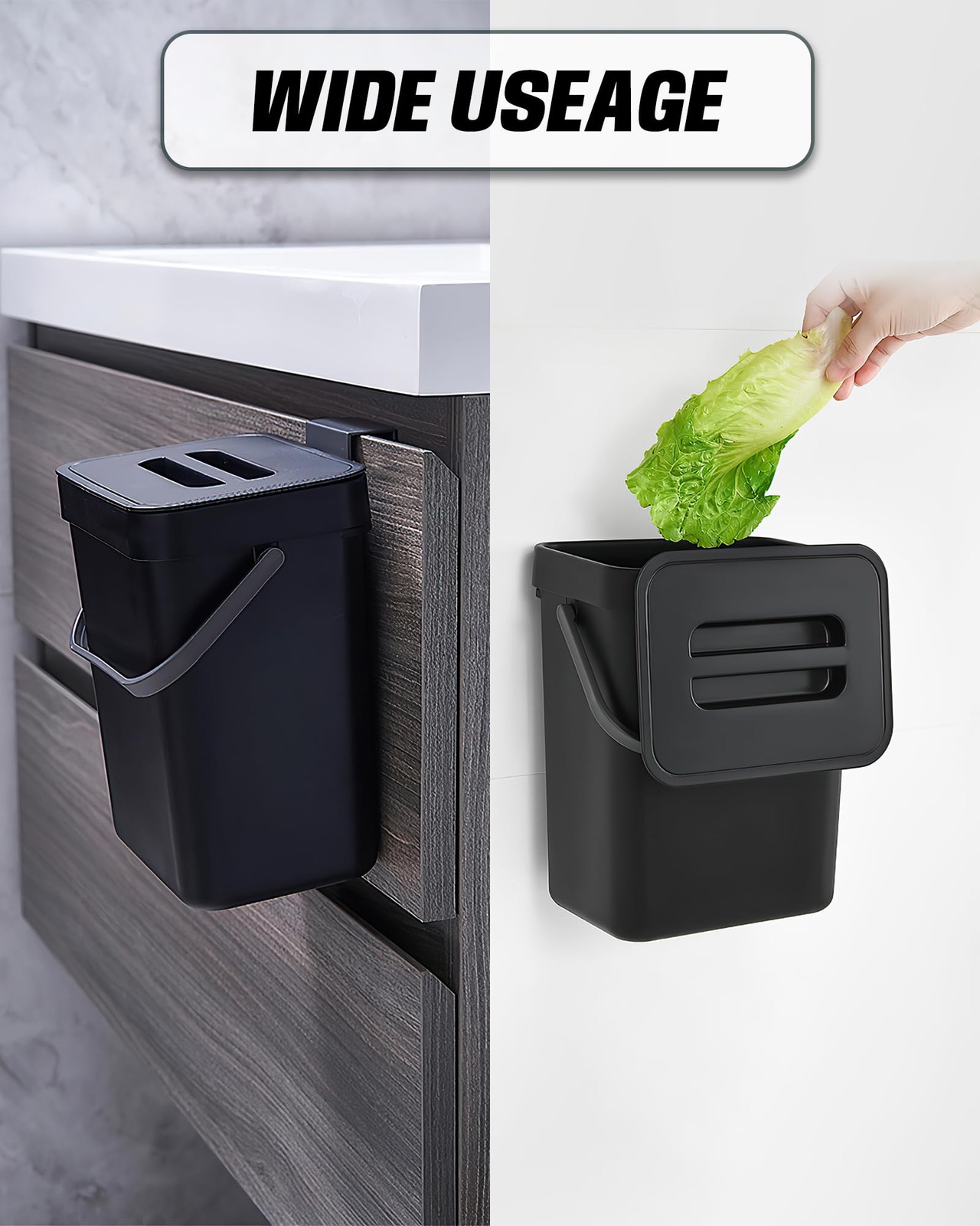 1.3 Gallon 5L Black Countertop Compost Bin Hanging Trash Can With Lid
