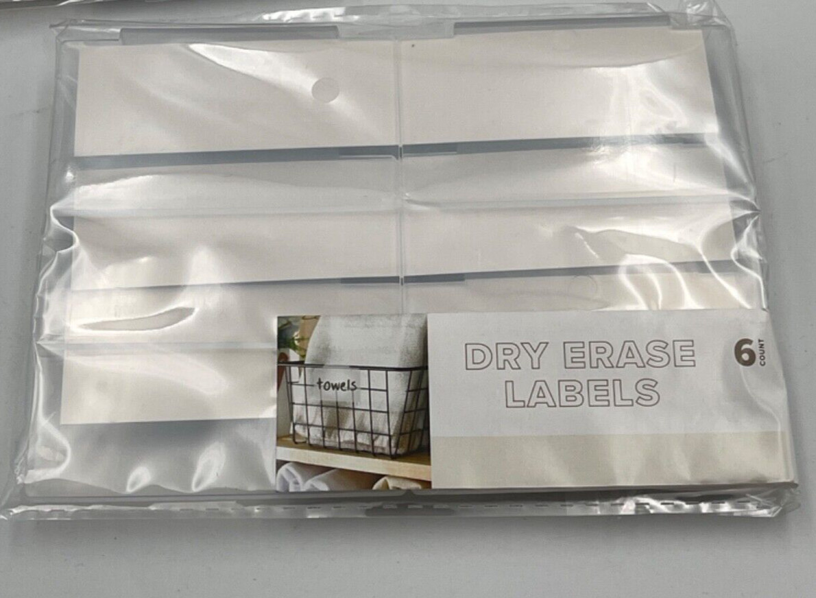 Dry Erase Basket Labels ,Clip On for Pantry, Laundry, Storage Baskets 6PK Clear