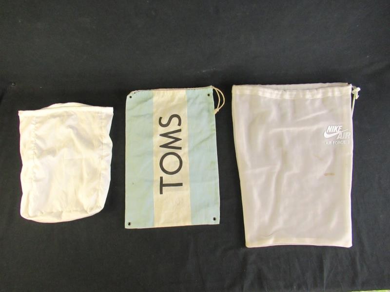 Lot of 7 Drawstring Storage Bags Nike Toms Target Gold White Beige Pre-owned