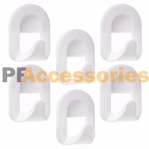 6 Pcs White Self Adhesive Plastic Square Hook Large Wall Mount Hanger Bathroom
