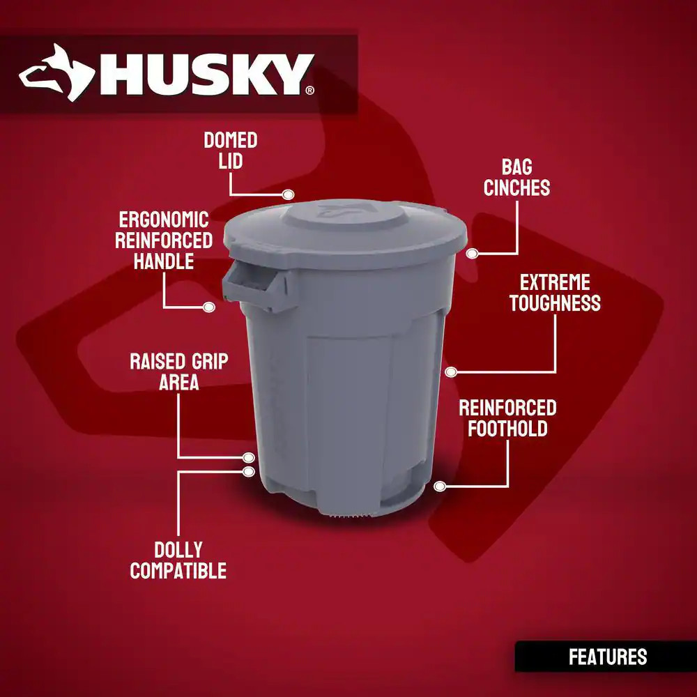 20 Gal. Grey Heavy Duty Commercial Outdoor Trash Can with Domed Lid