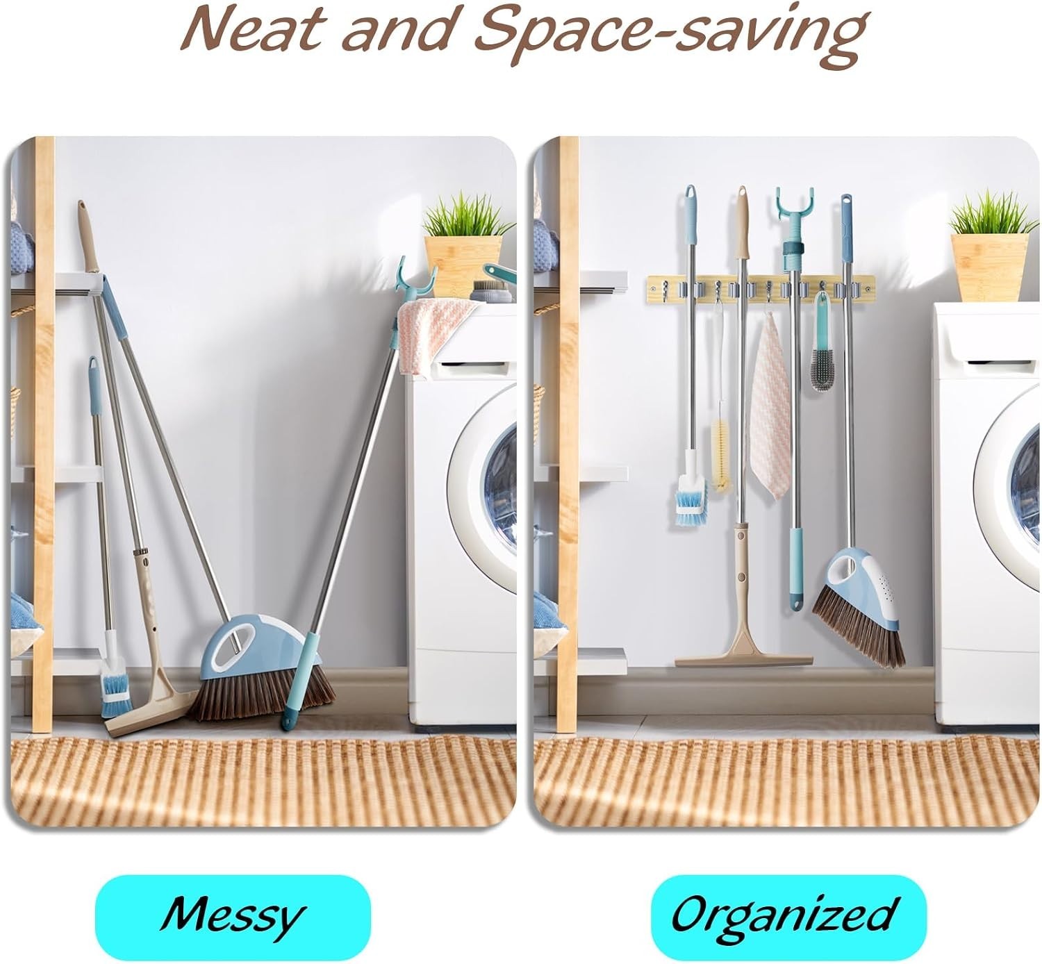 Mop and Broom Holder Wall Mount – Light Wood Broom Mop Hanger – Wall Mounted …