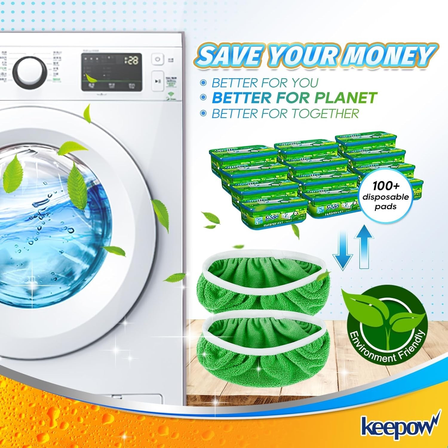 KEEPOW Reusable Microfiber Mop Pads for Swiffer Sweeper Mop, – 2 Pack