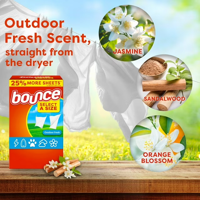 Bounce Select-A-Size Fabric Softener Dryer Sheets Outdoor Fresh 400 Ct New Pack