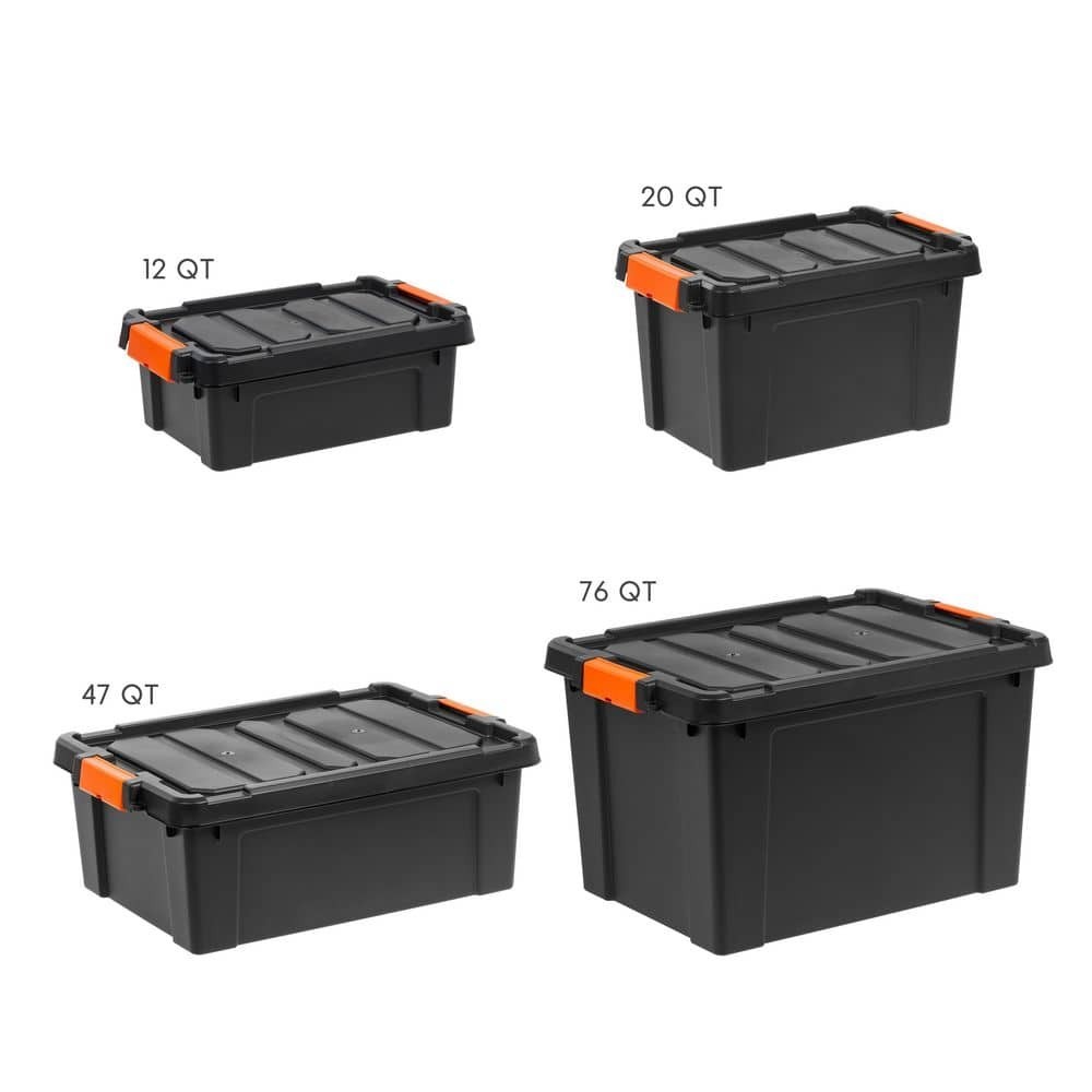 12 Gal Heavy Duty Stackable Storage Tote with Latching Lid Black