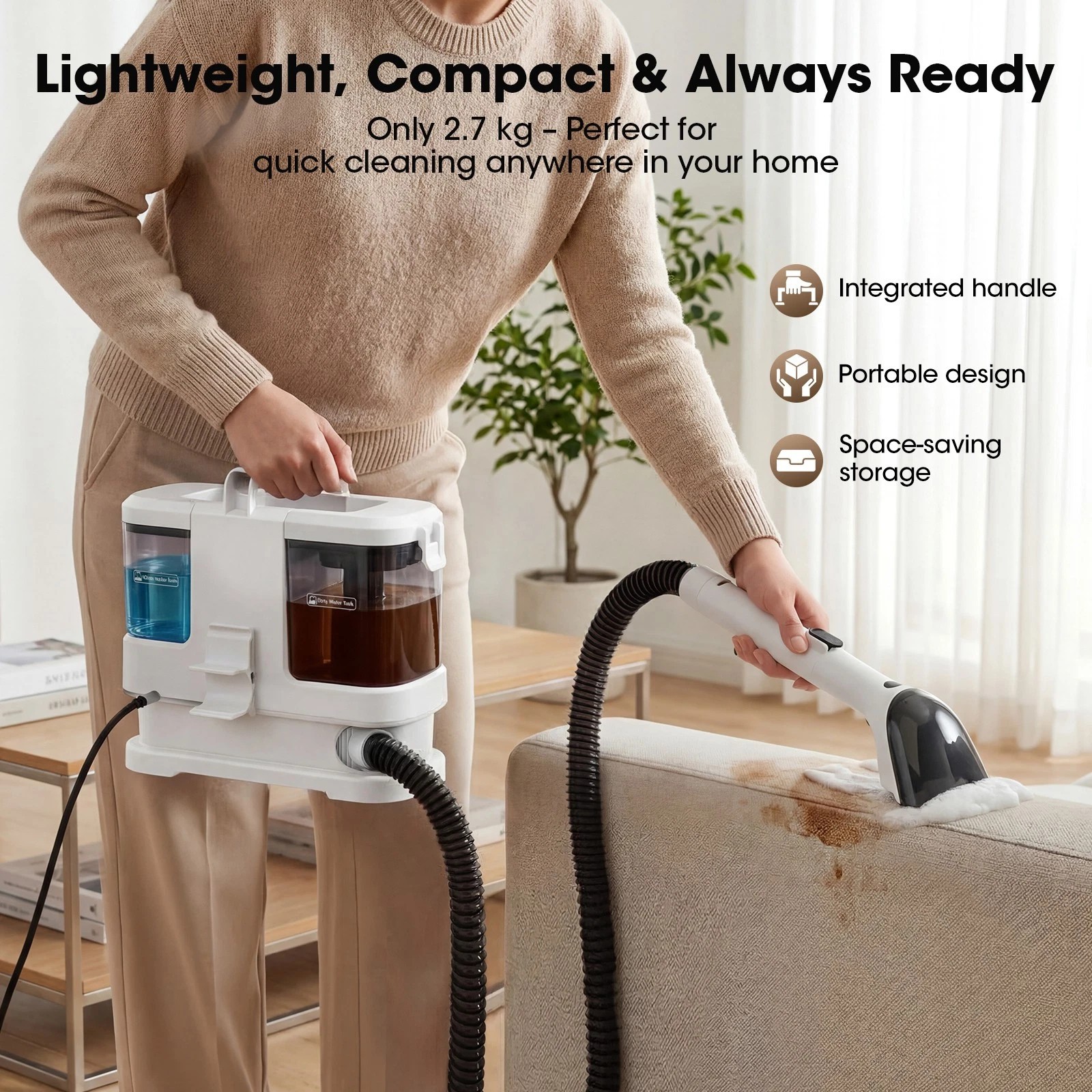 V2 600W Portable Carpet &Upholstery Cleaner Machine Stain Remover Compact 16KPA