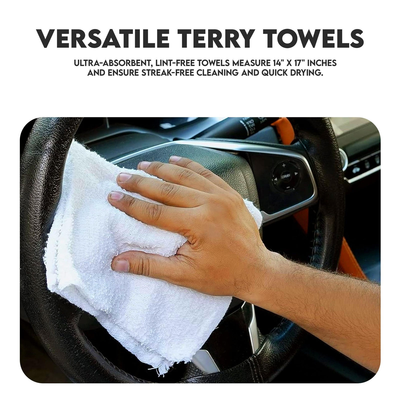 Terry Bar Mop Towels – 24 Pack (14″x17″) White Cotton Terry Cloths, Super Abs…