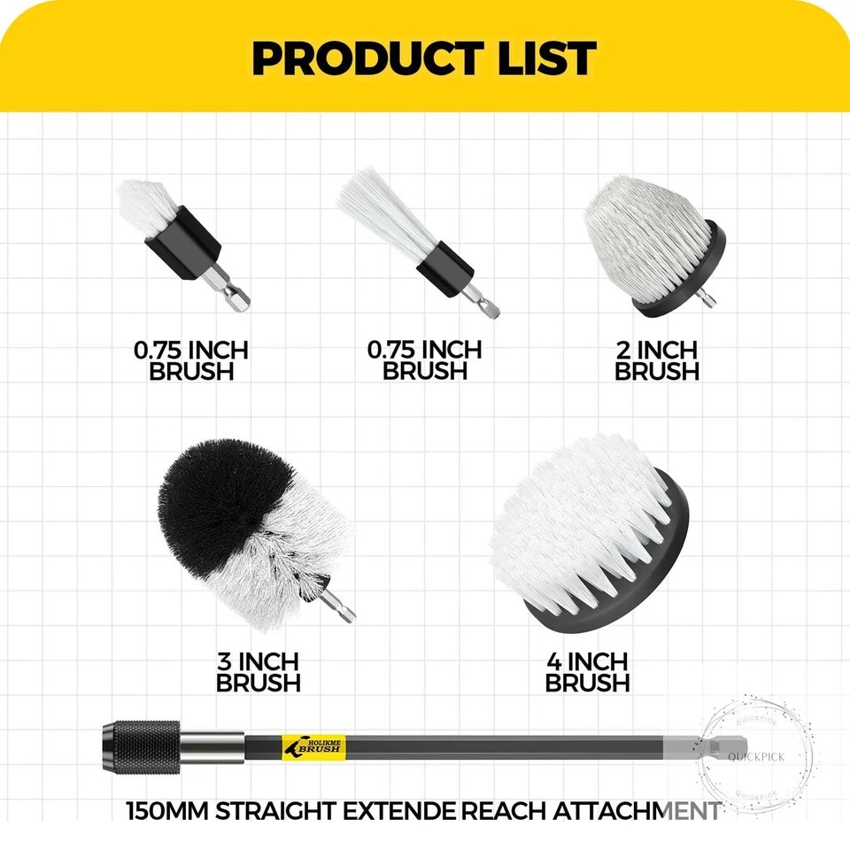 7Pack Drill Brush Attachment Set-Car Interior Detailing Kit，Power Scrubber Brush