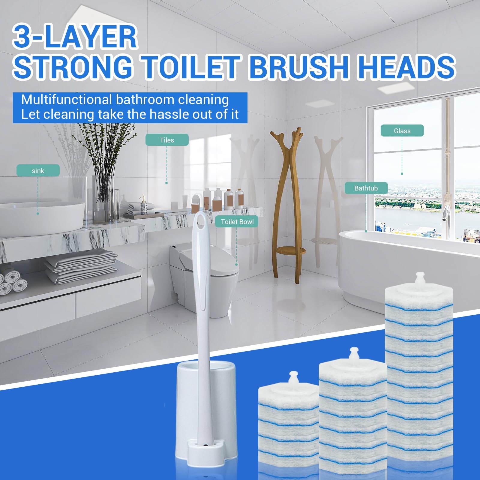 50 Pack Disposable Toilet Brush Refills, Universal Compatible Replacement Hea…