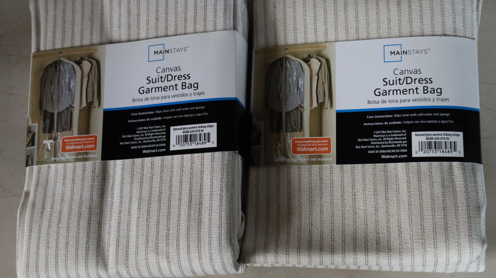 NEW 2 PACK MAINSTAYS CANVAS GARMENT BAG – 24 in. W x 5 in. D x 54 in. L m6