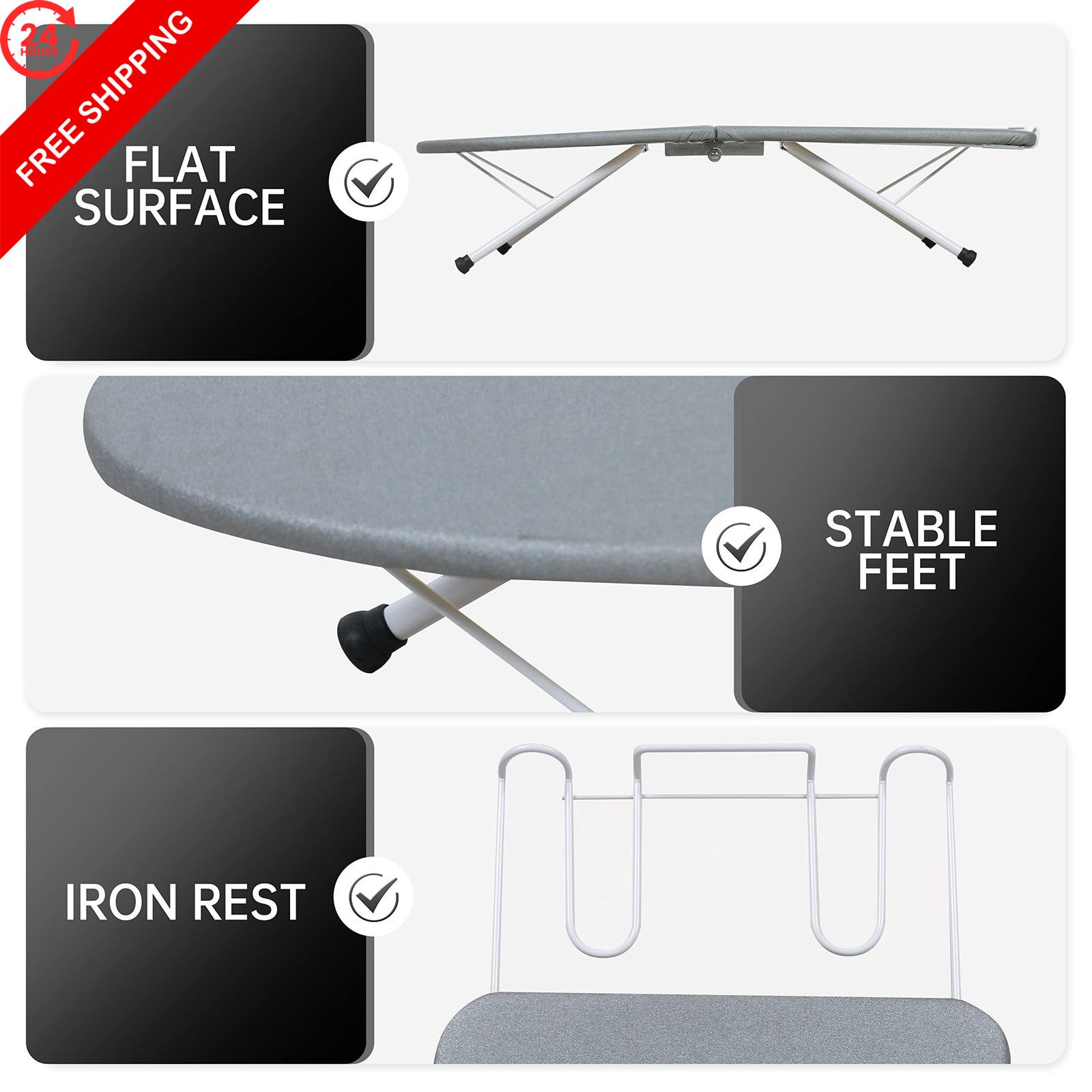 ZOES HOMEWARE Tabletop Ironing Board,Portable Iron 31.5″ x 11.8″ x 7″, Gray