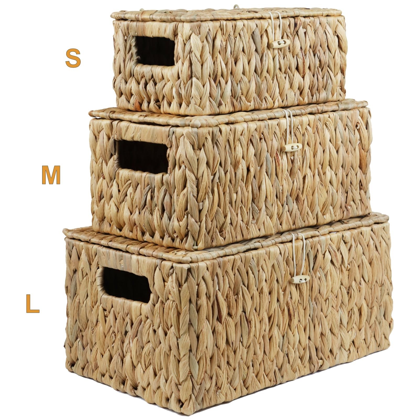 14.2×9.4×7 Inch Large Wicker Basket Lid Rectangular Water Hyacinth Storage