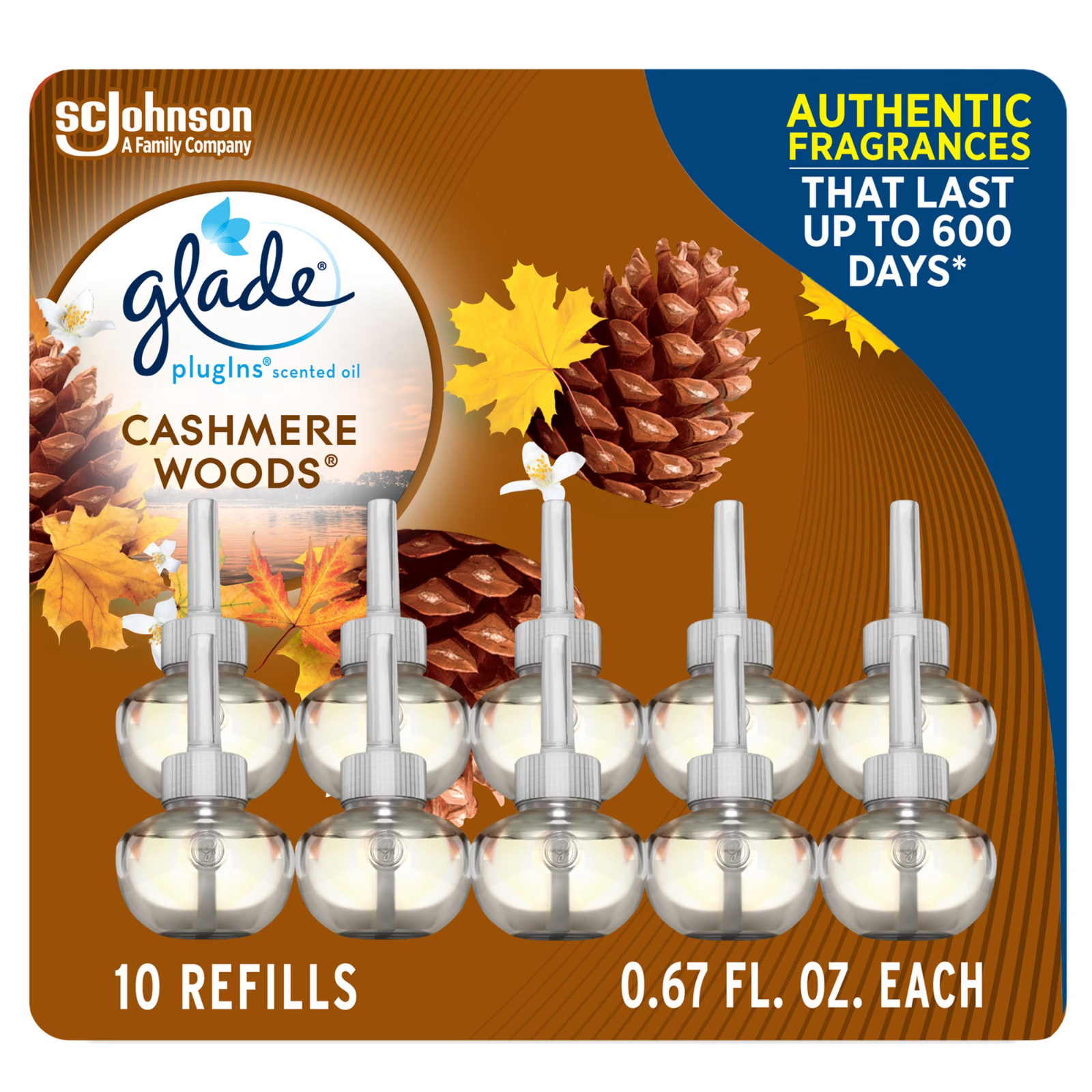 Glade PlugIns Scented Oil 10 Refills, Air Freshener, Cashmere Woods, 10 x 0.67 o