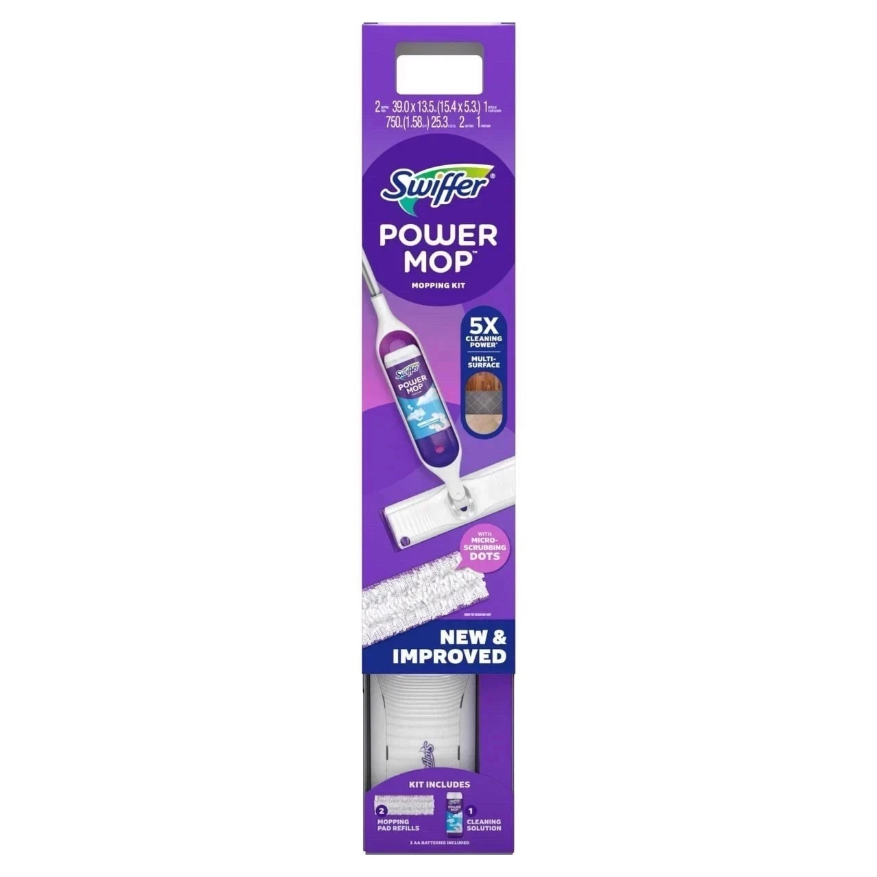 Swiffer Power Mop Kit with Refill, Unscented, 1 Handle + 1 solution & 2 Pads