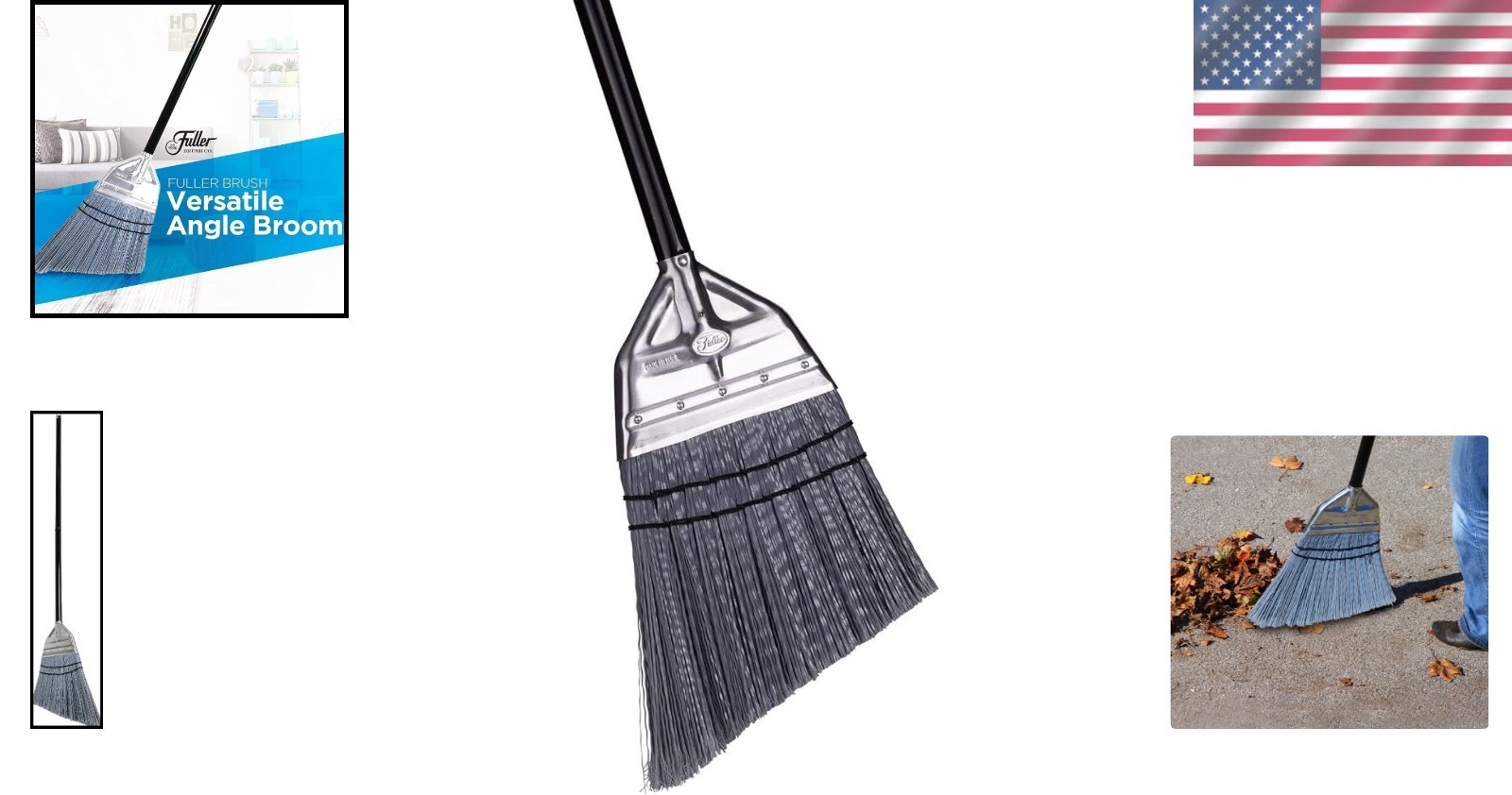 Fuller Angle Broom, Heavy Duty, Split Bristles, Steel Handle, Indoor Outdoor Use