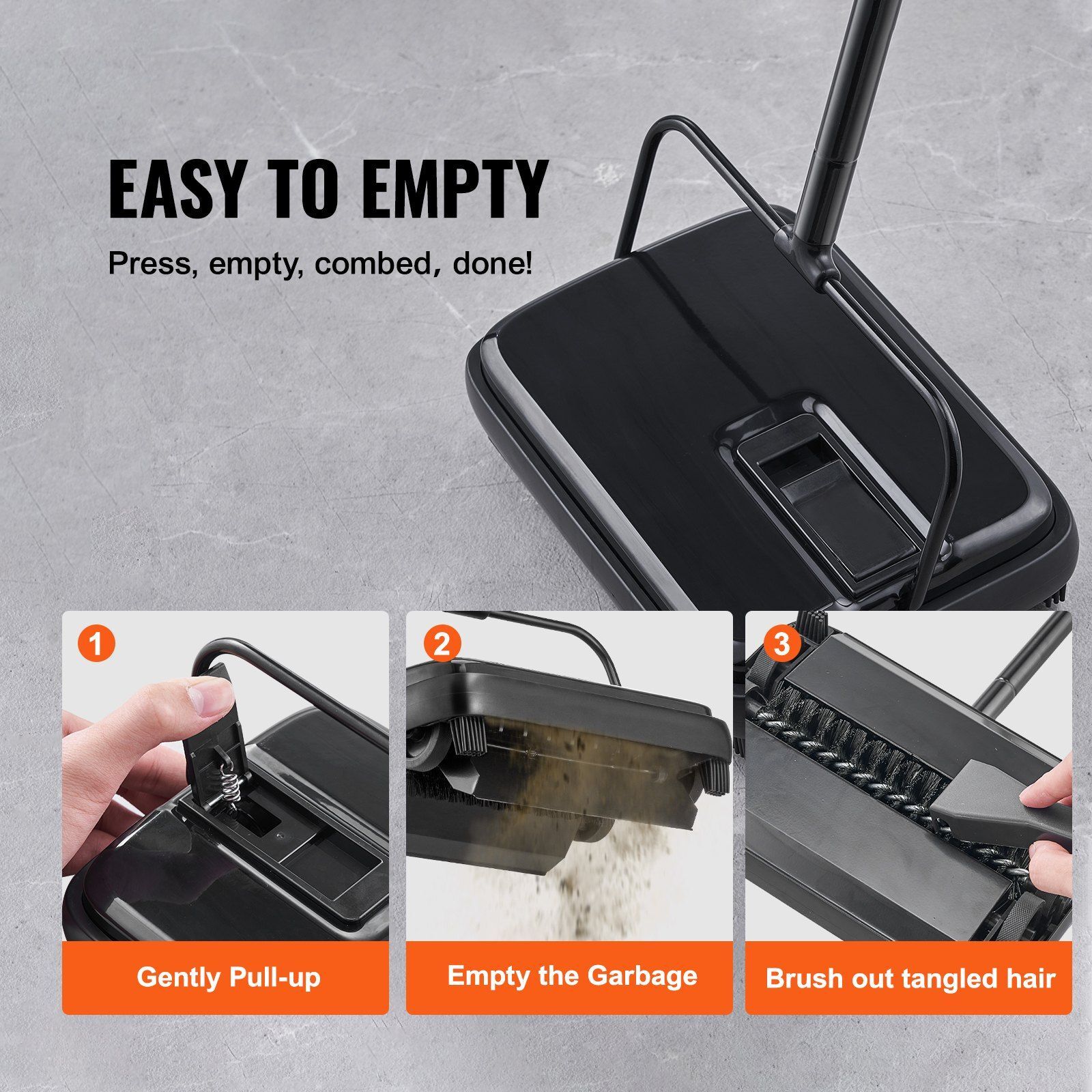Carpet Sweeper 7.87in Path 300ml Dustbin Non-Electric for Home Office Floors