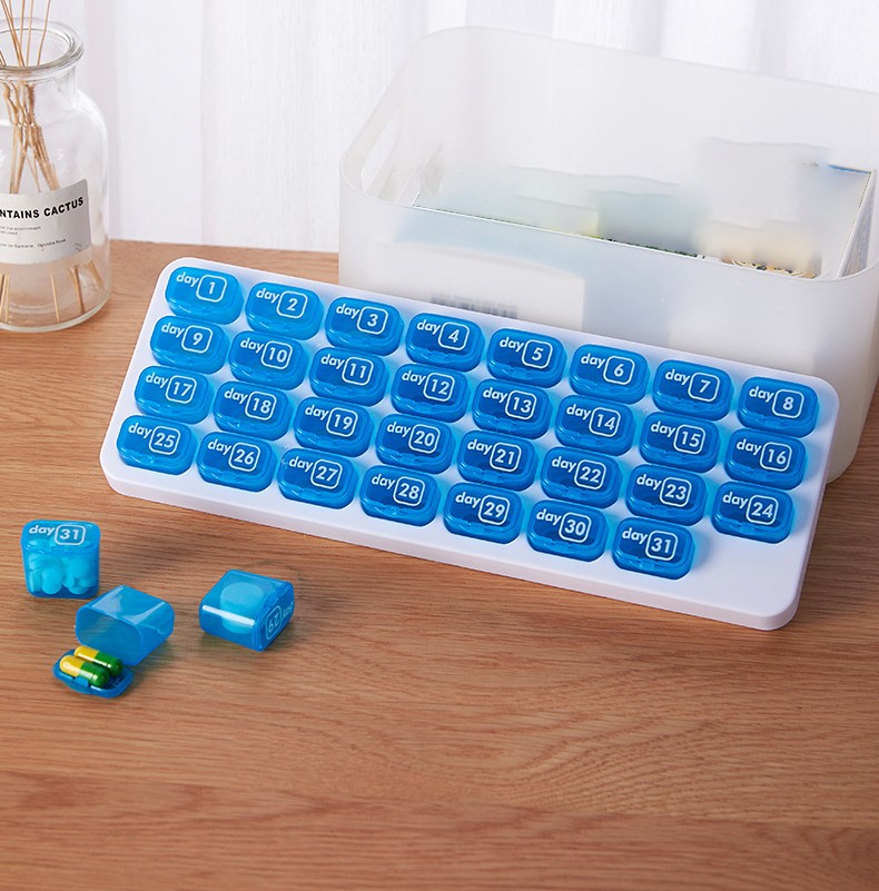 1 Pc Blue Monthly Pill Organizer 1-Day Removable Lid Easy Loading